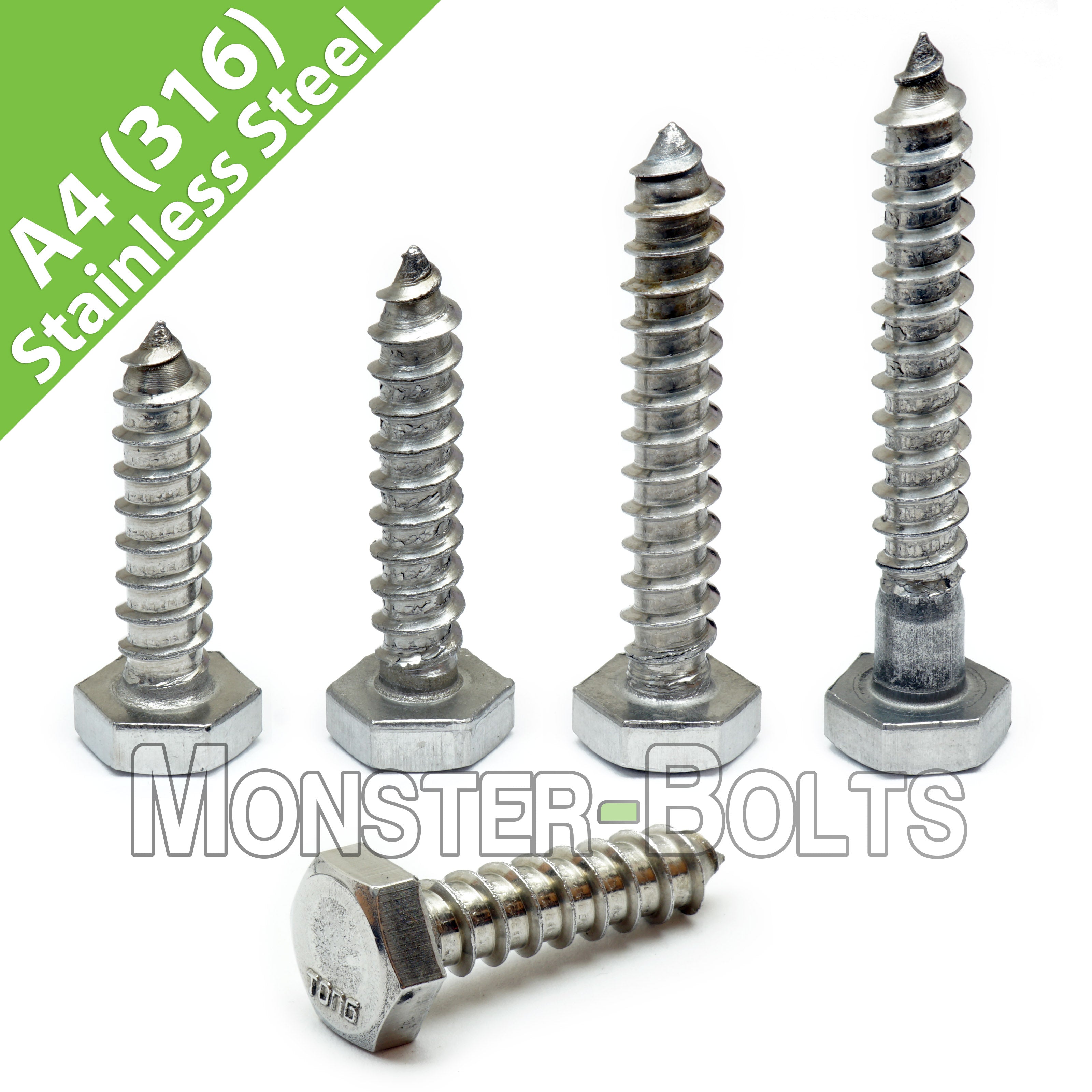 Bulk 1/4" Hex Lag Screws Stainless Steel 316 (A4)