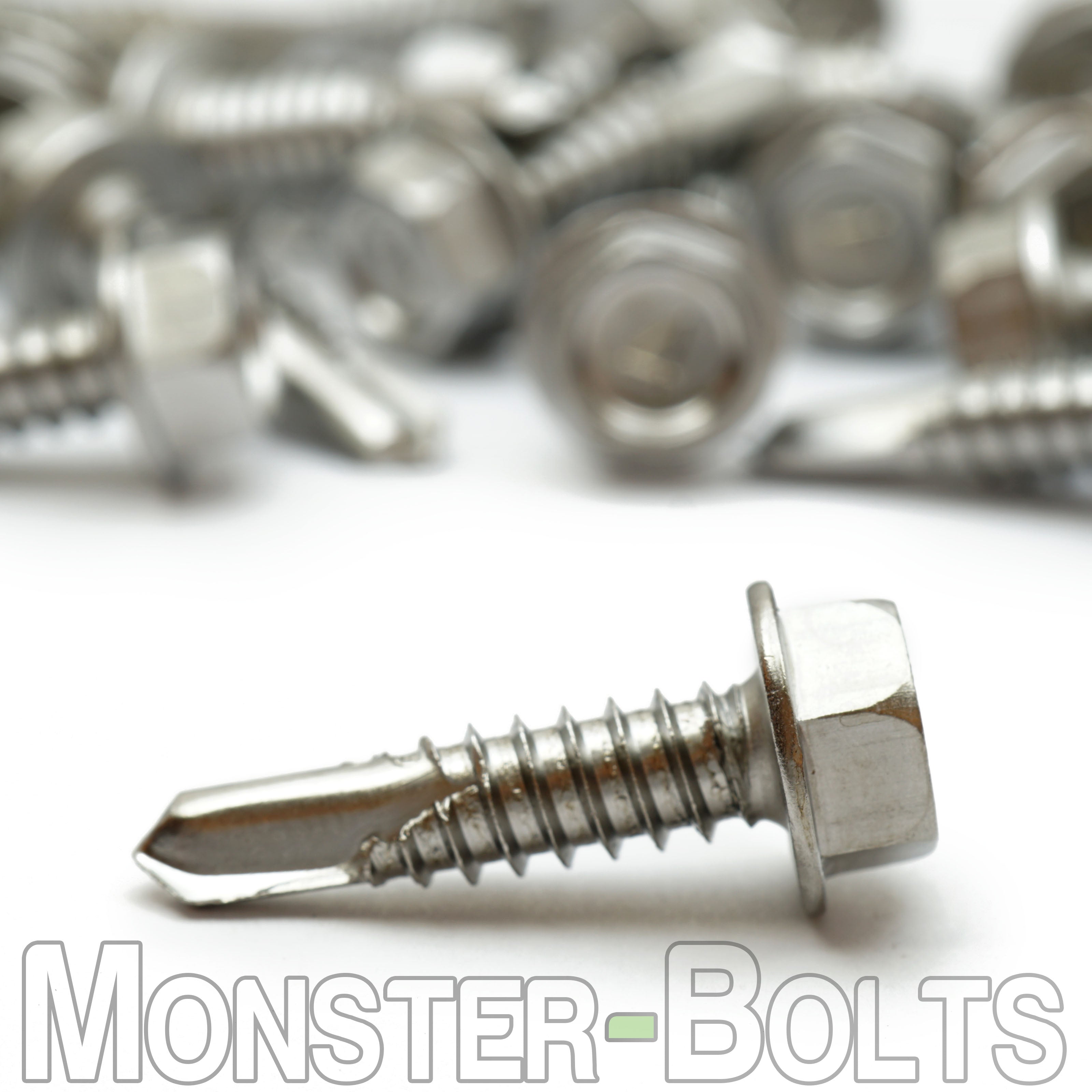 #10 Indent Hex Washer Head Self-Drilling Screws (#2 Point), Hardened 410 Stainless Steel (Bulk)