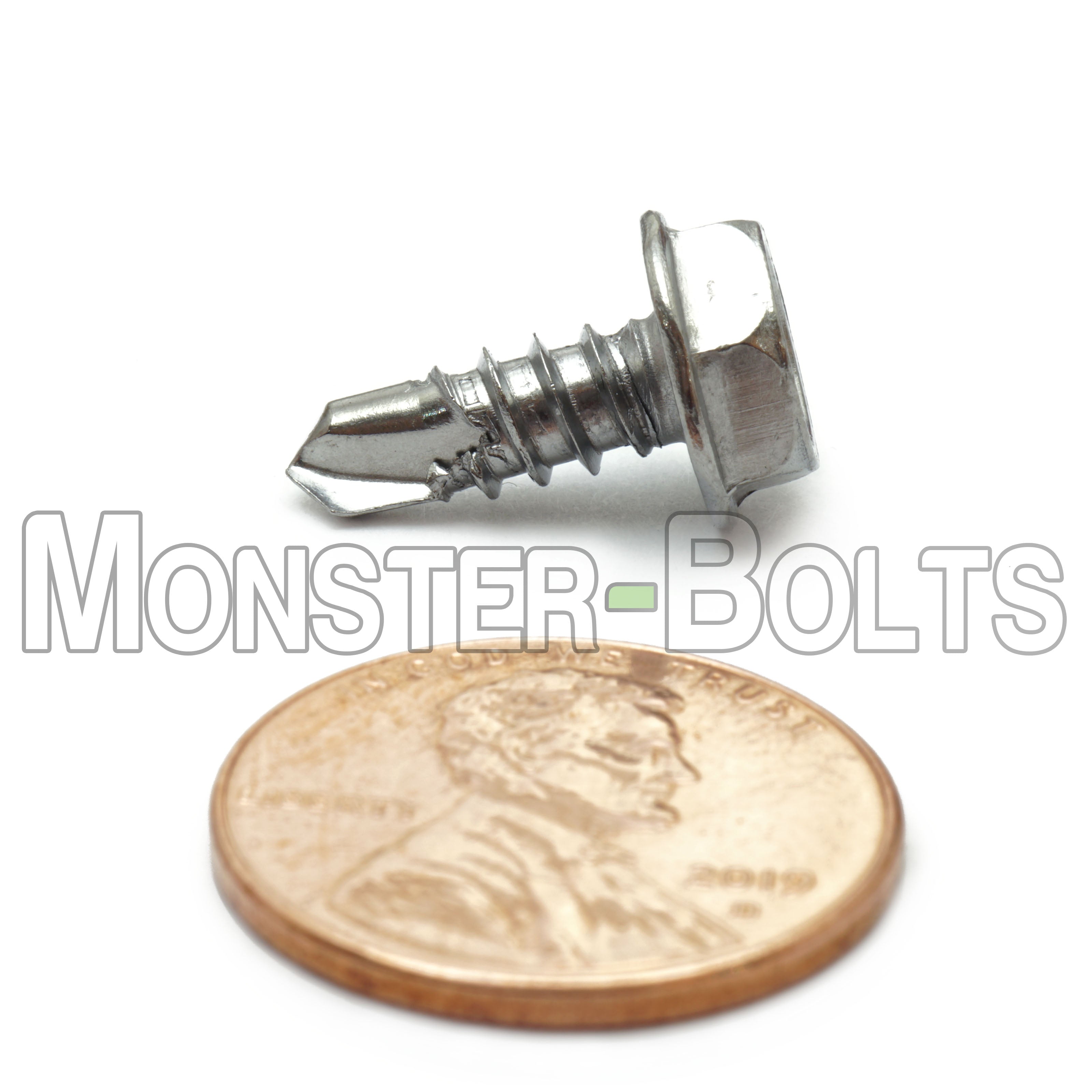 #10 Indent Hex Washer Head Self-Drilling Screws (#2 Point), Hardened 410 Stainless Steel (Bulk)