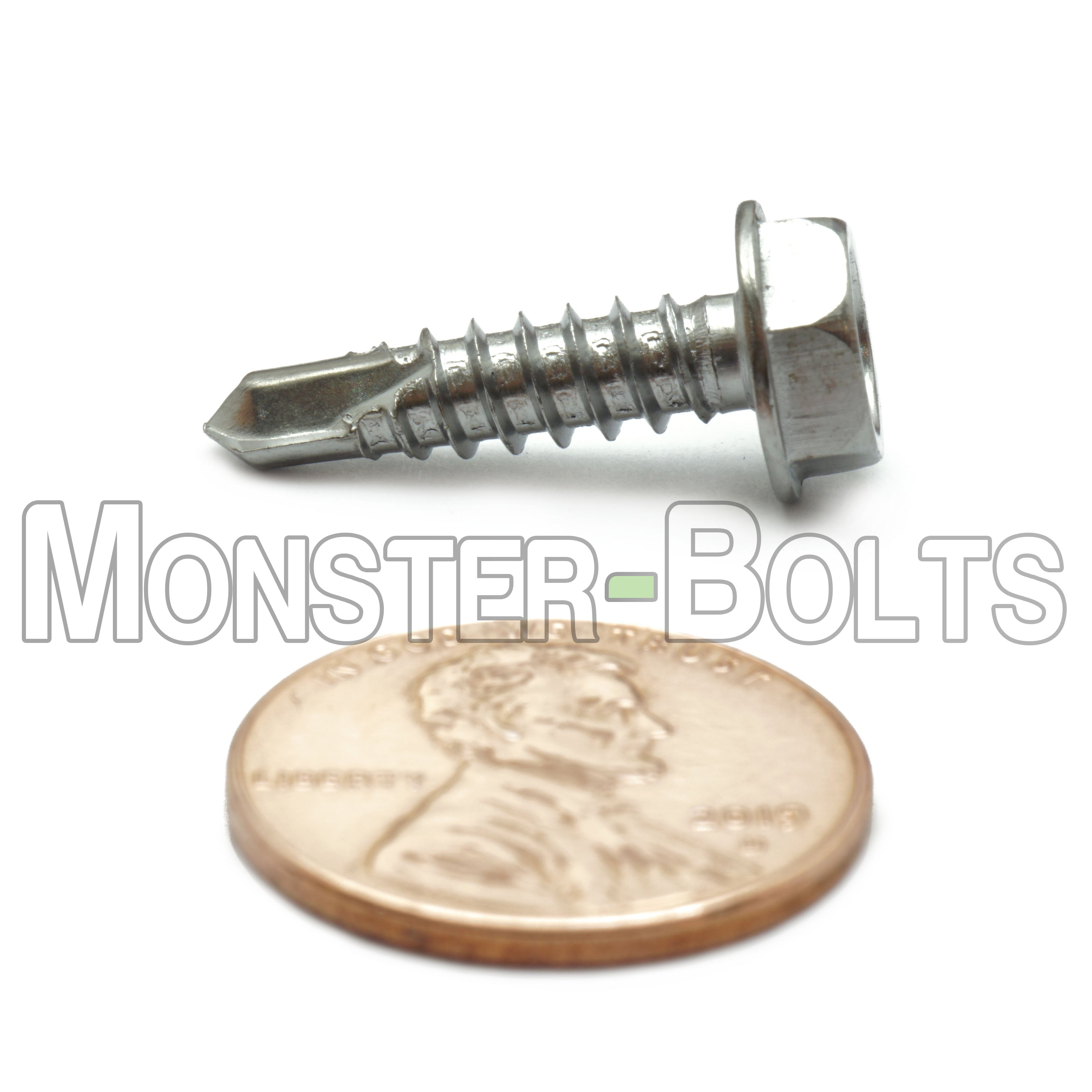 #10 Indent Hex Washer Head Self-Drilling Screws (#2 Point), Hardened 410 Stainless Steel (Bulk)