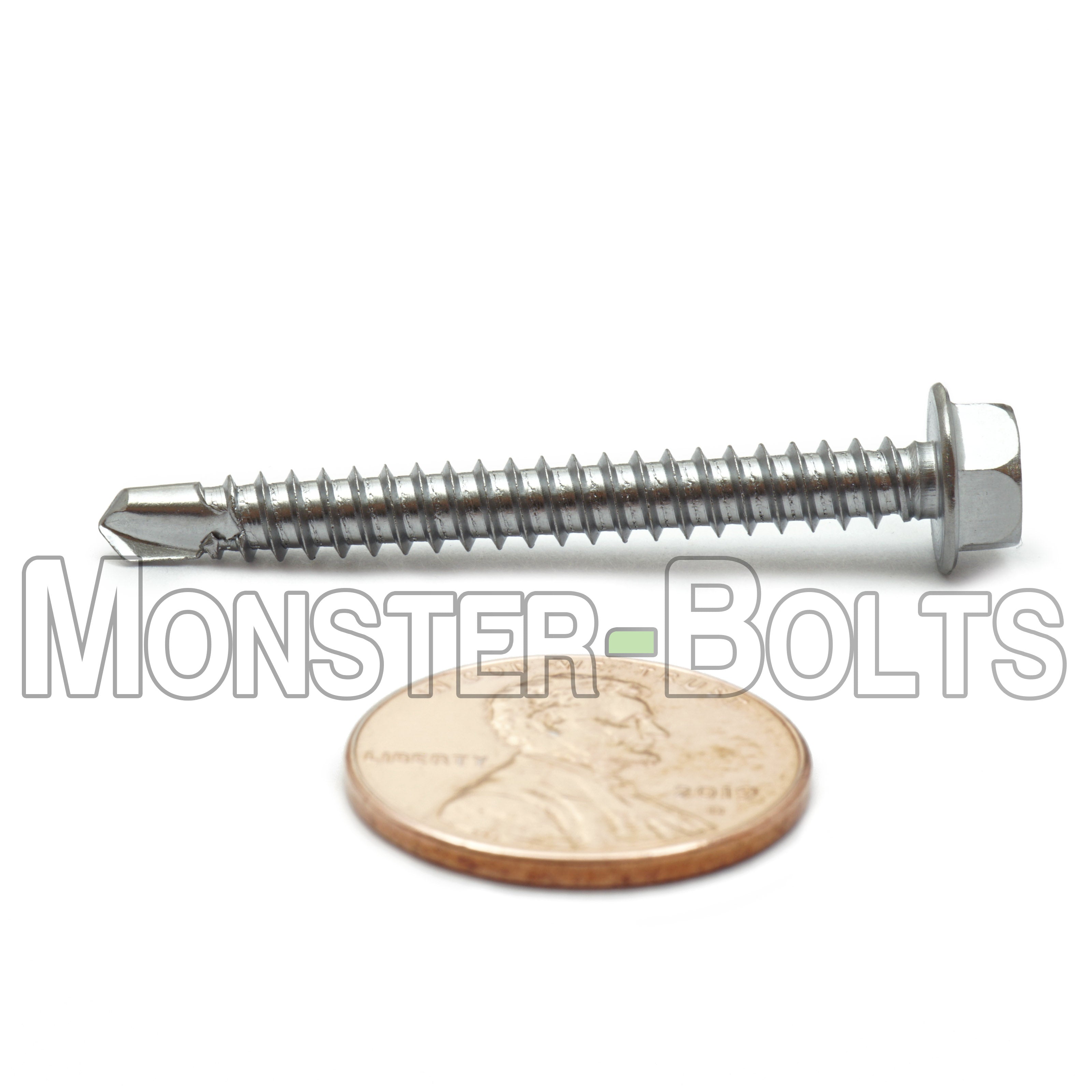 #8 Hardened Stainless Steel Self-Drilling Tek Screws, Hex Washer Head