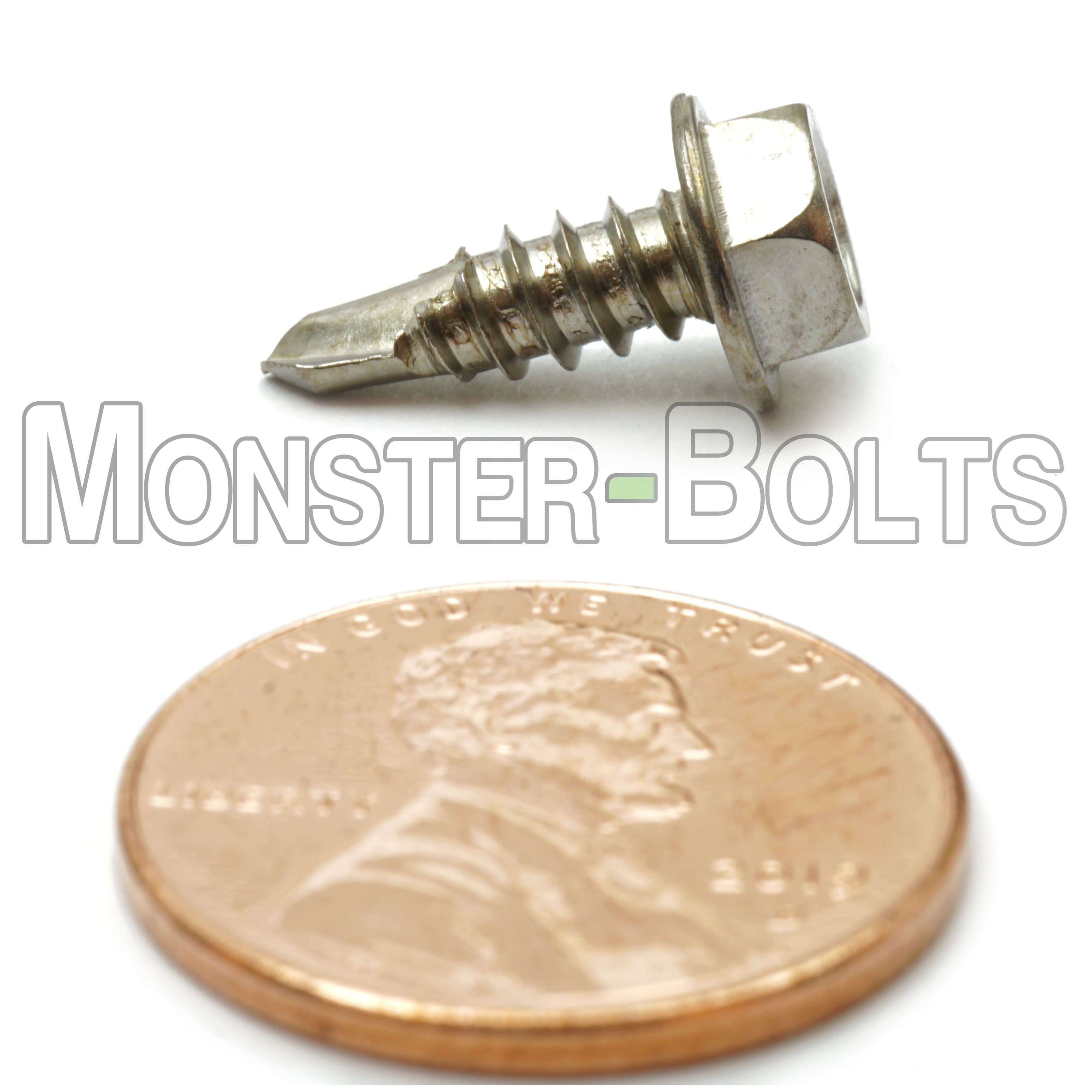 #8 Indent Hex Washer Head Self-Drilling Screws (#2 Point), Hardened 410 Stainless Steel (Bulk)