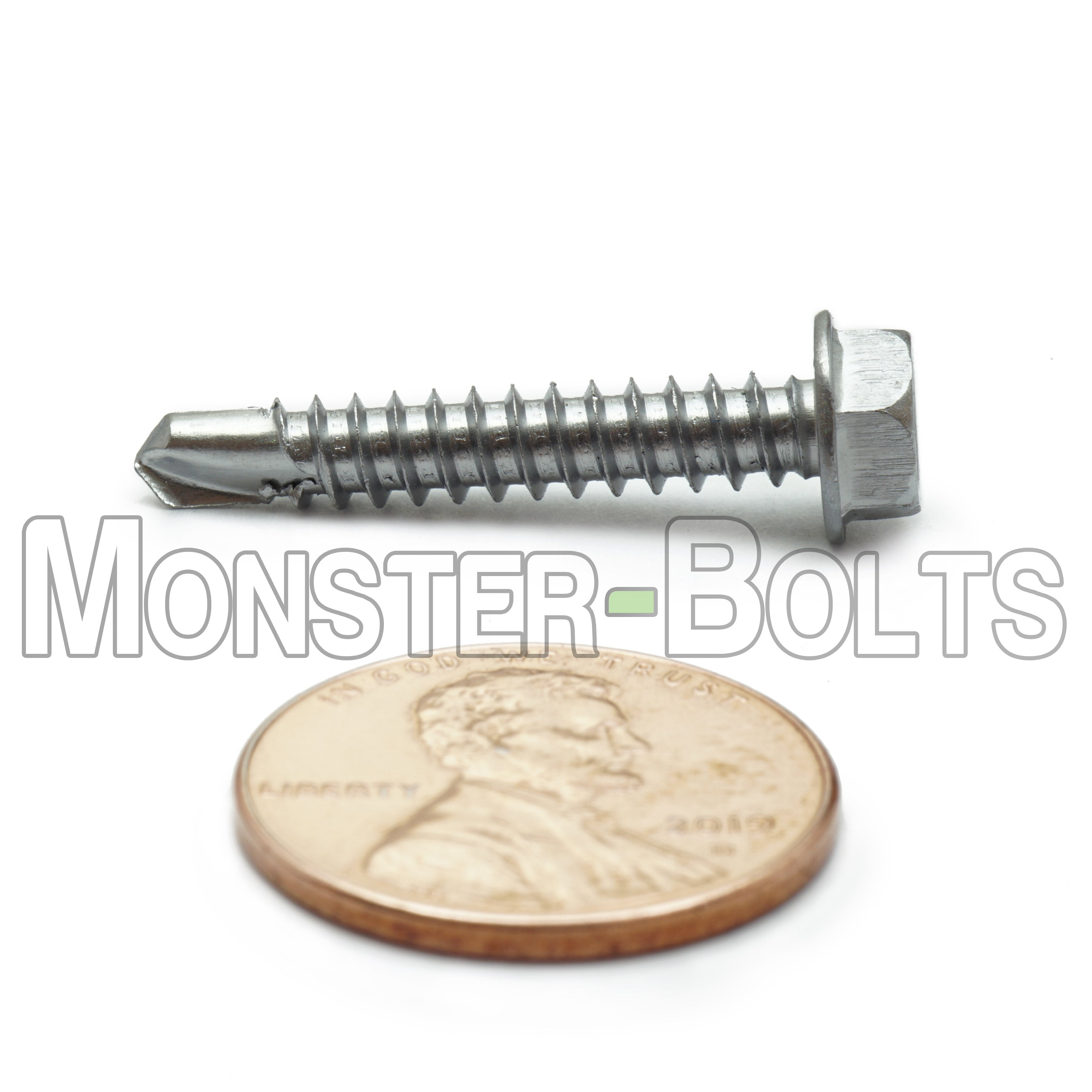 #8 Hardened Stainless Steel Self-Drilling Tek Screws, Hex Washer Head