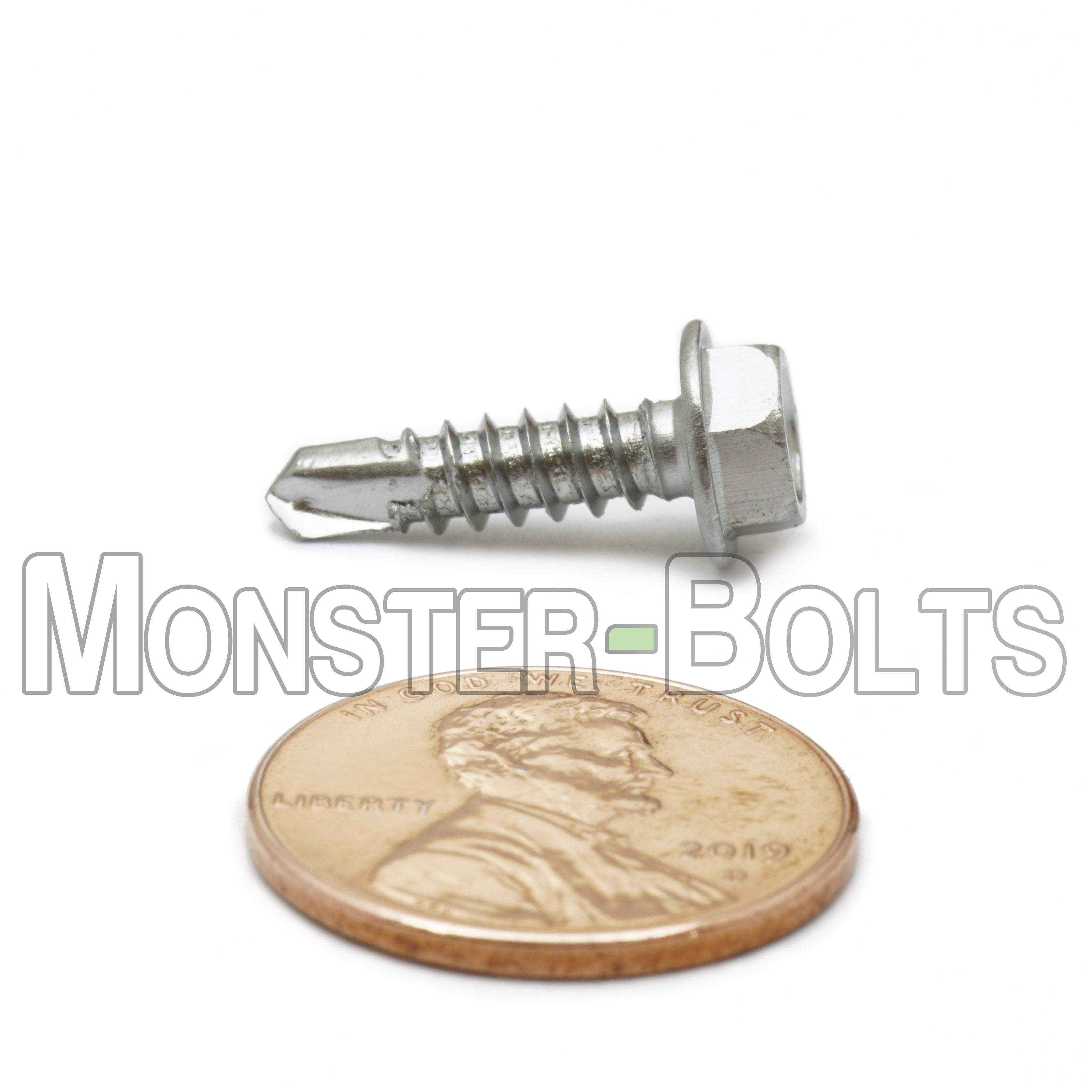 #8 Hardened Stainless Steel Self-Drilling Tek Screws, Hex Washer Head