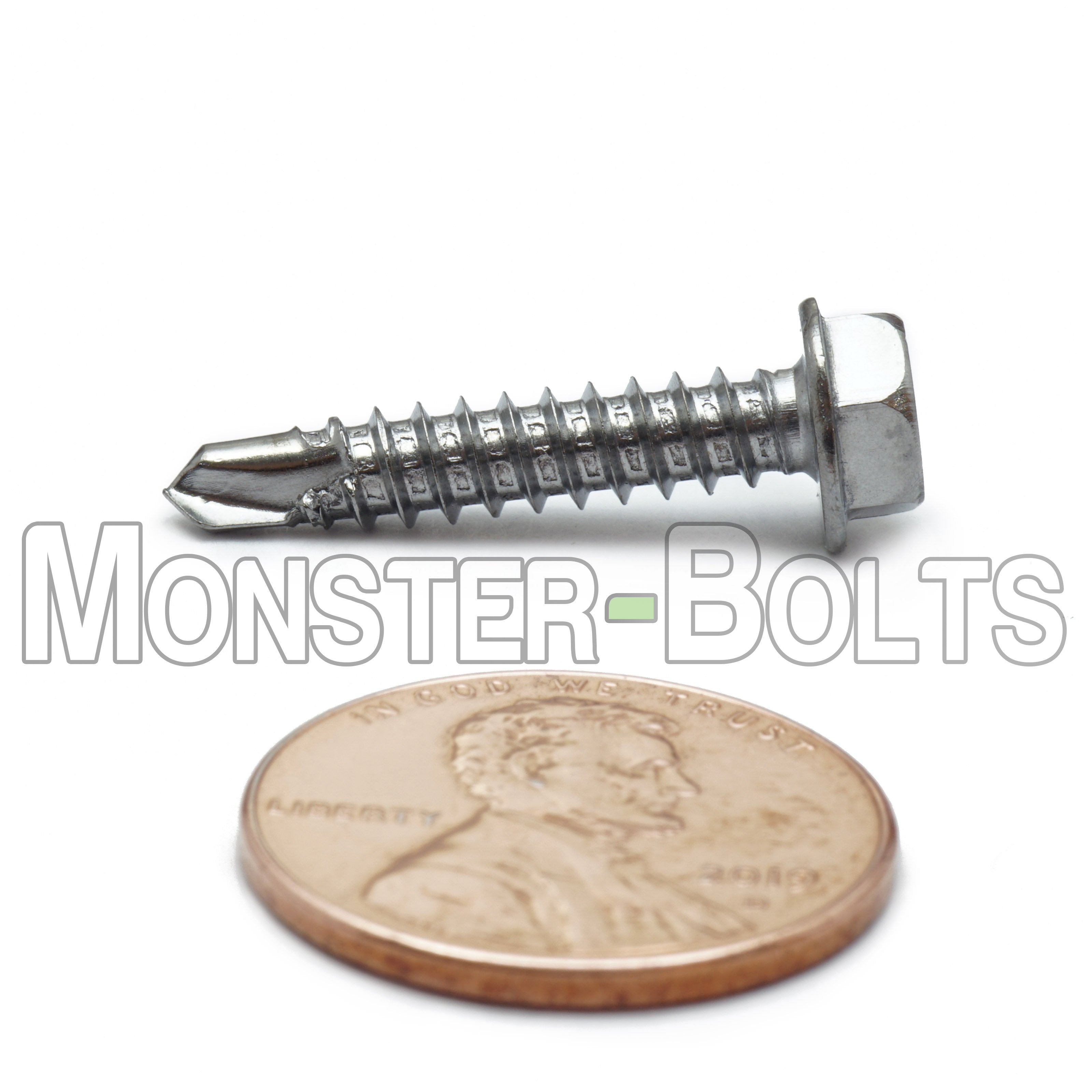 #8 Hardened Stainless Steel Self-Drilling Tek Screws, Hex Washer Head