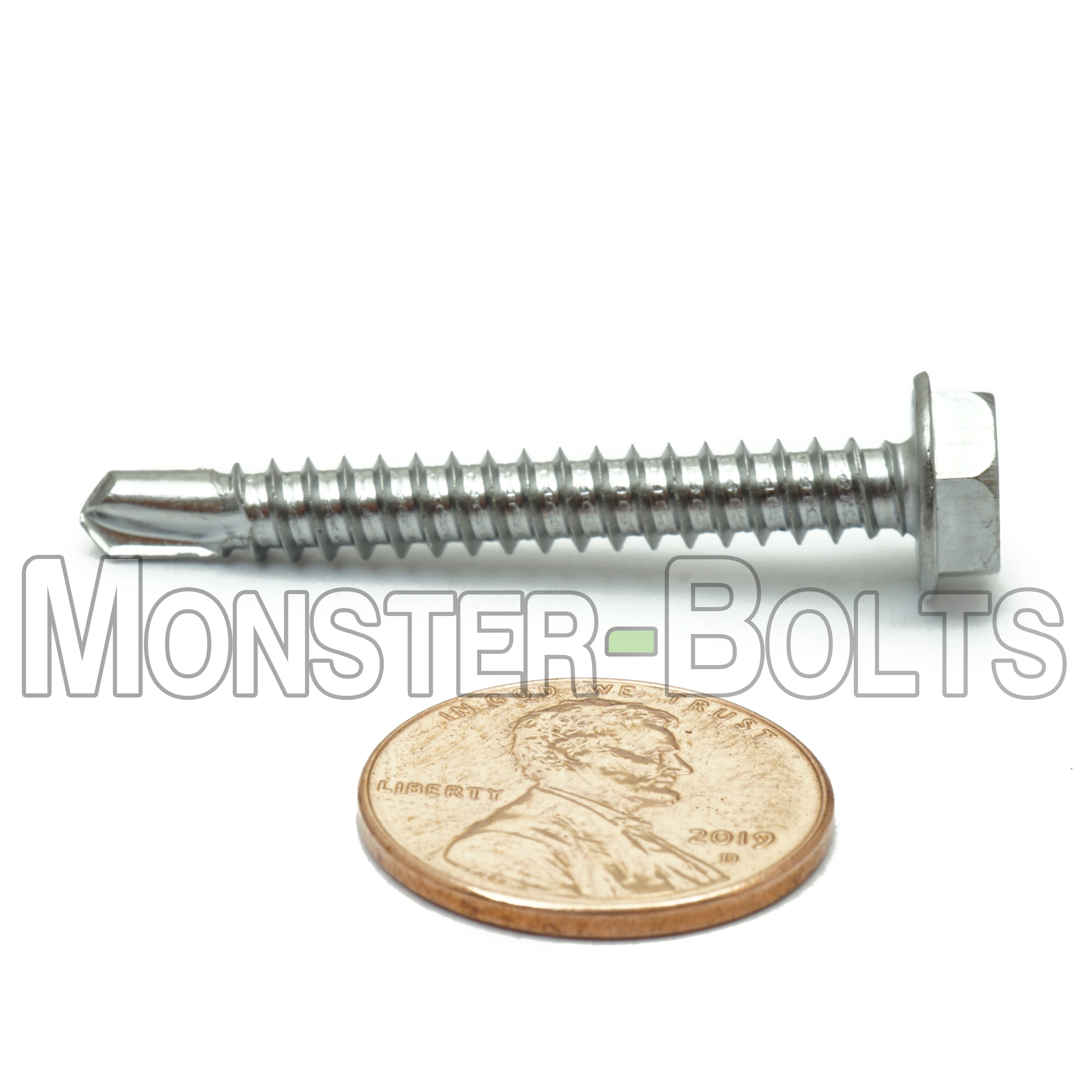 #10 Indent Hex Washer Head Self-Drilling Screws (#2 Point), Hardened 410 Stainless Steel (Bulk)