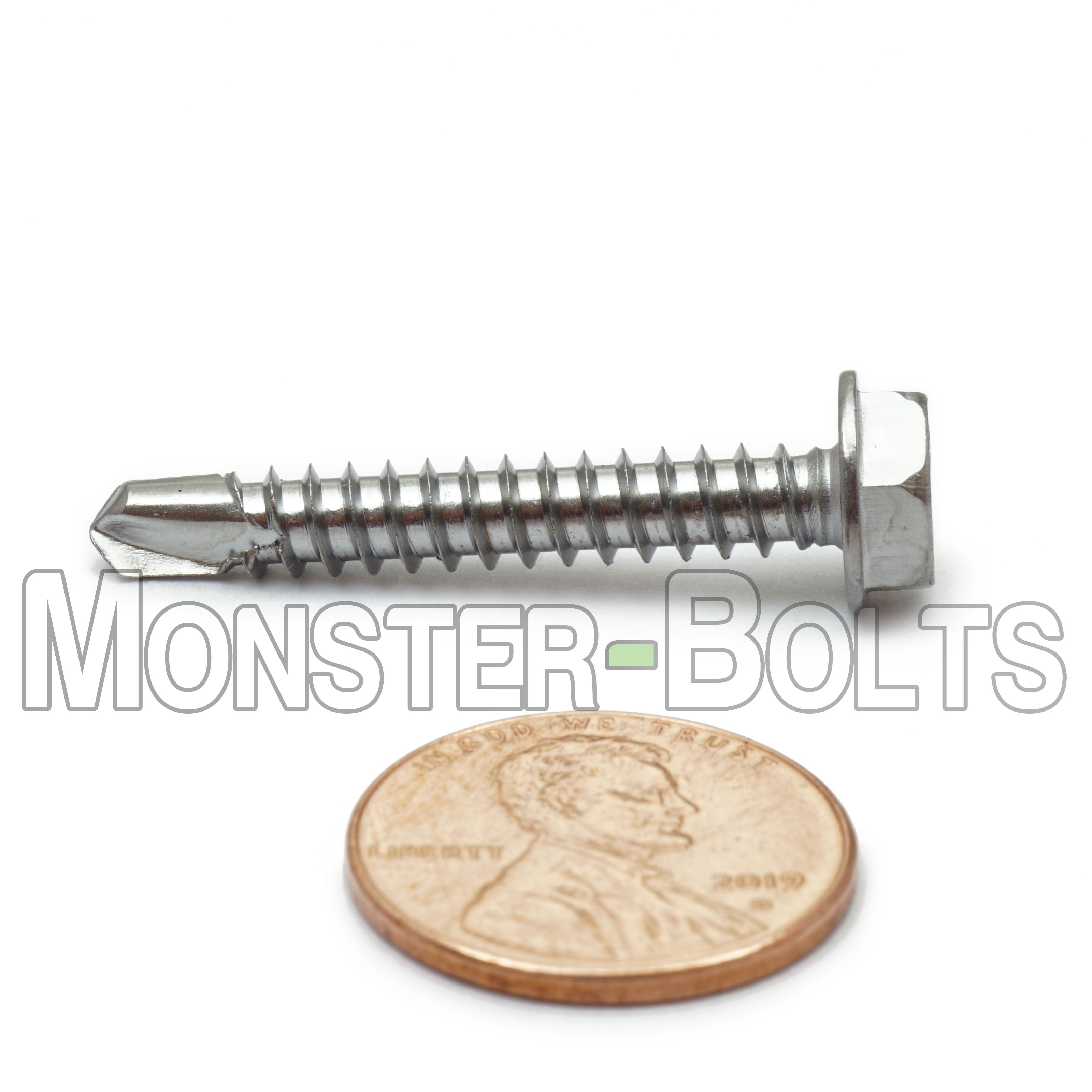 #10 Indent Hex Washer Head Self-Drilling Screws (#2 Point), Hardened 410 Stainless Steel (Bulk)