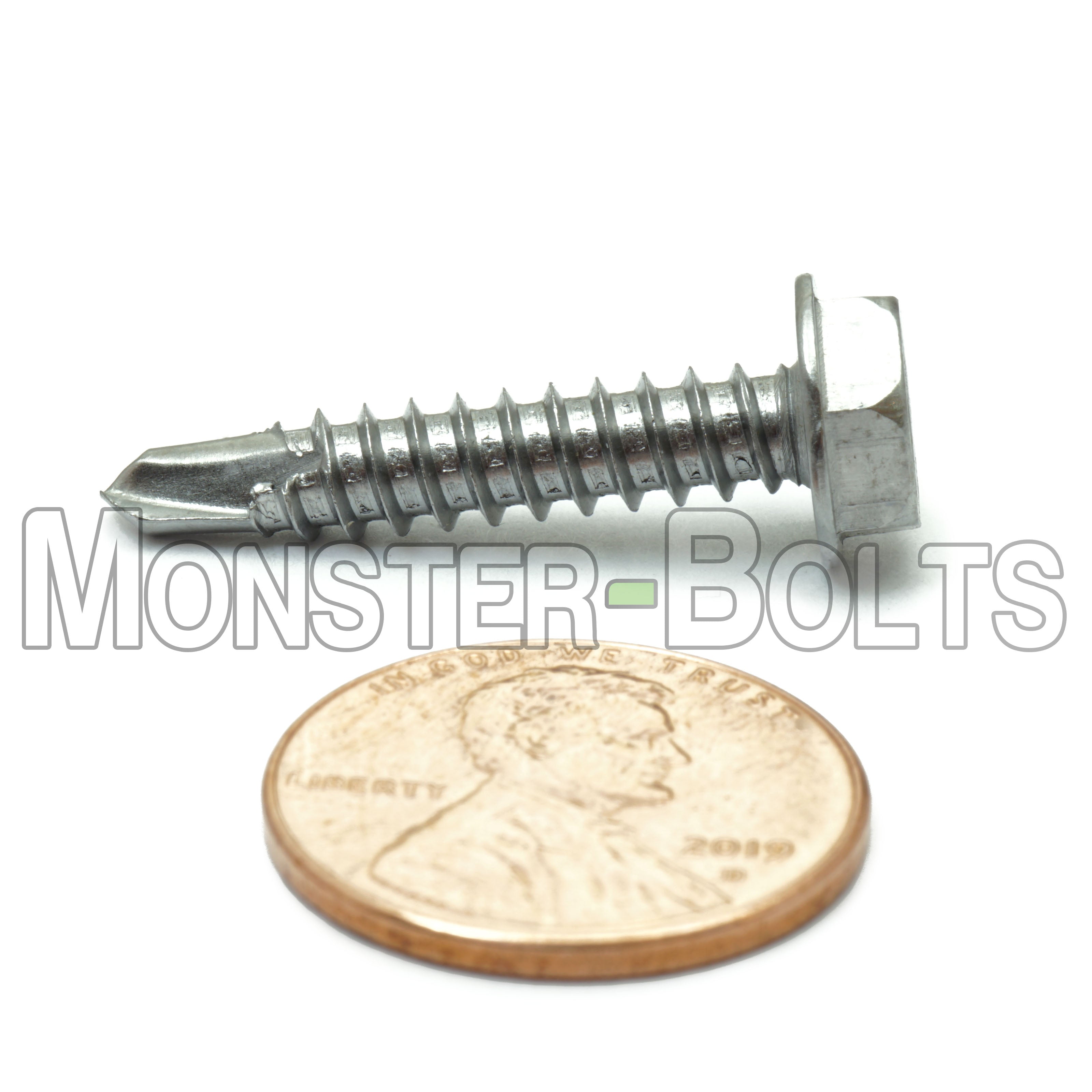 #10 Indent Hex Washer Head Self-Drilling Screws (#2 Point), Hardened 410 Stainless Steel (Bulk)