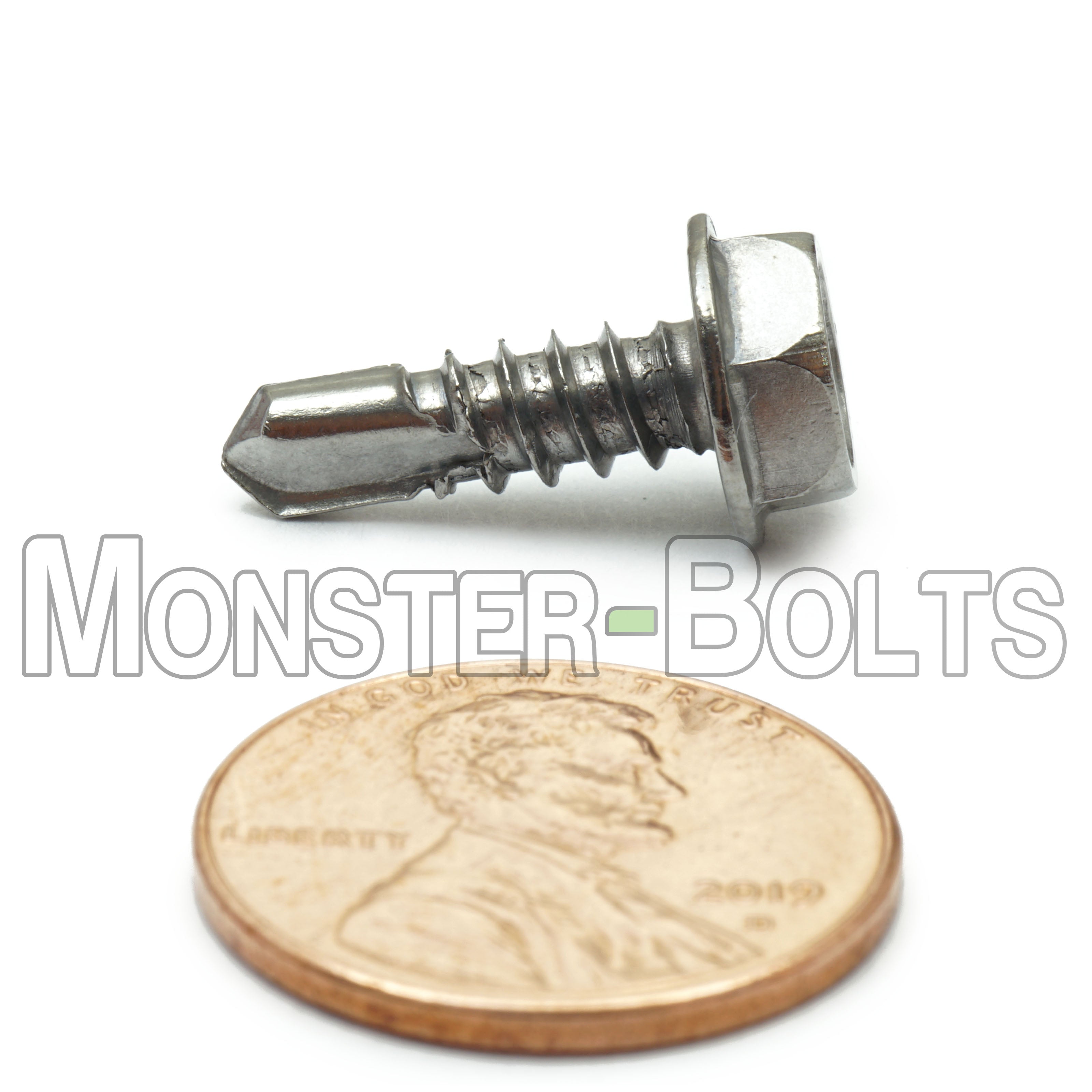 #10 Indent Hex Washer Head Self-Drilling Screws (#2 Point), Hardened 410 Stainless Steel (Bulk)