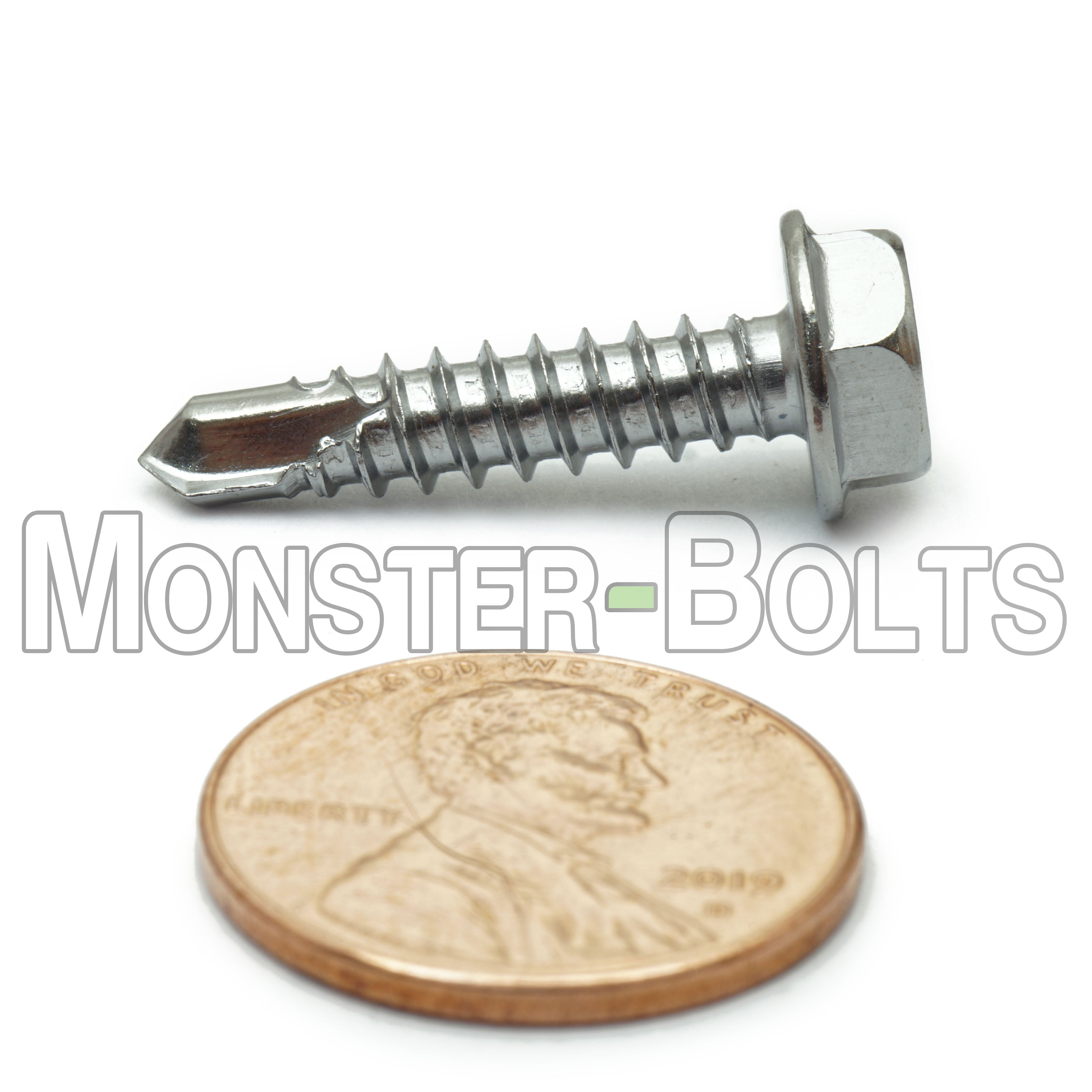 #10 Indent Hex Washer Head Self-Drilling Screws (#2 Point), Hardened 410 Stainless Steel (Bulk)