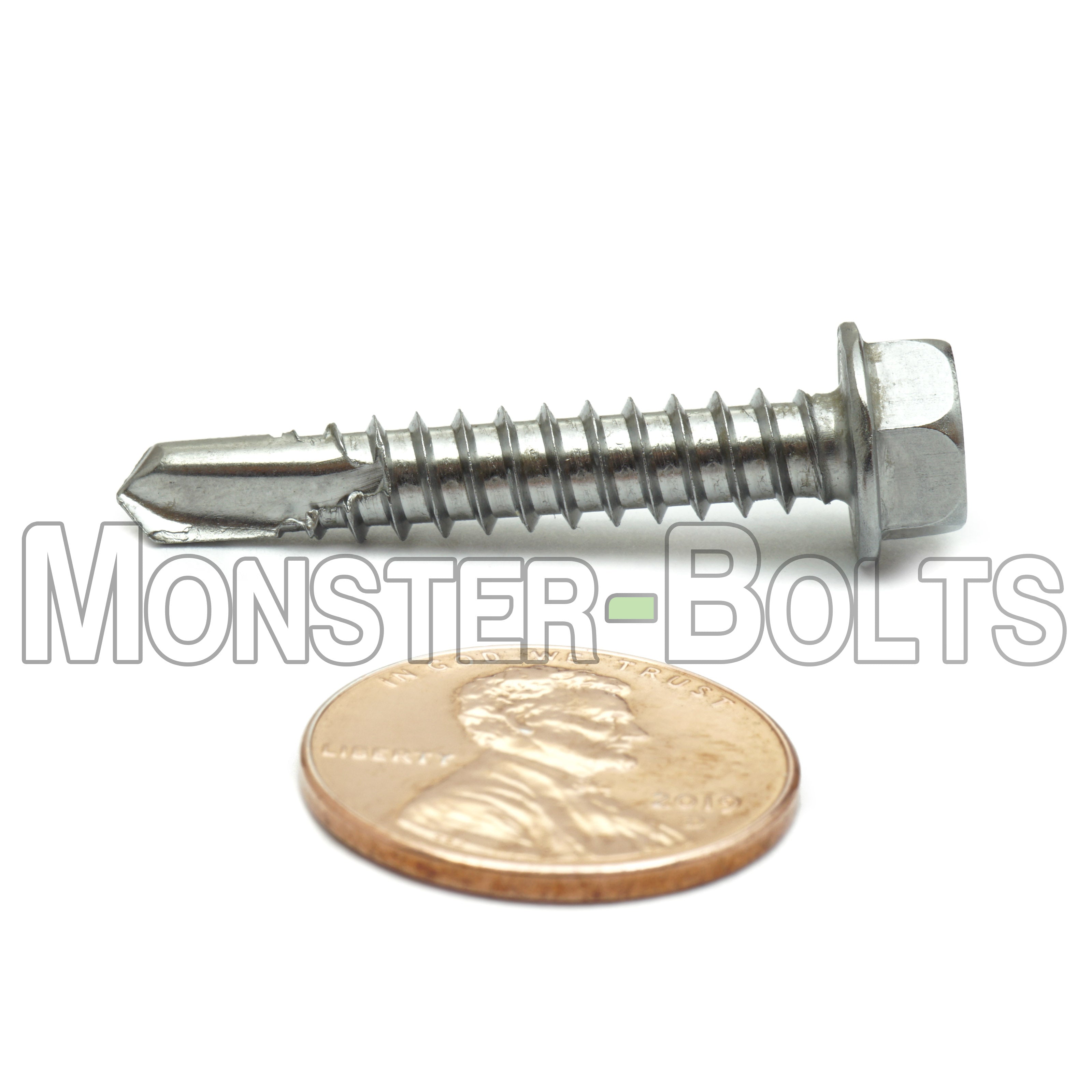 #12 Hardened Stainless Steel Self-Drilling Tek Screws, Hex Washer Head