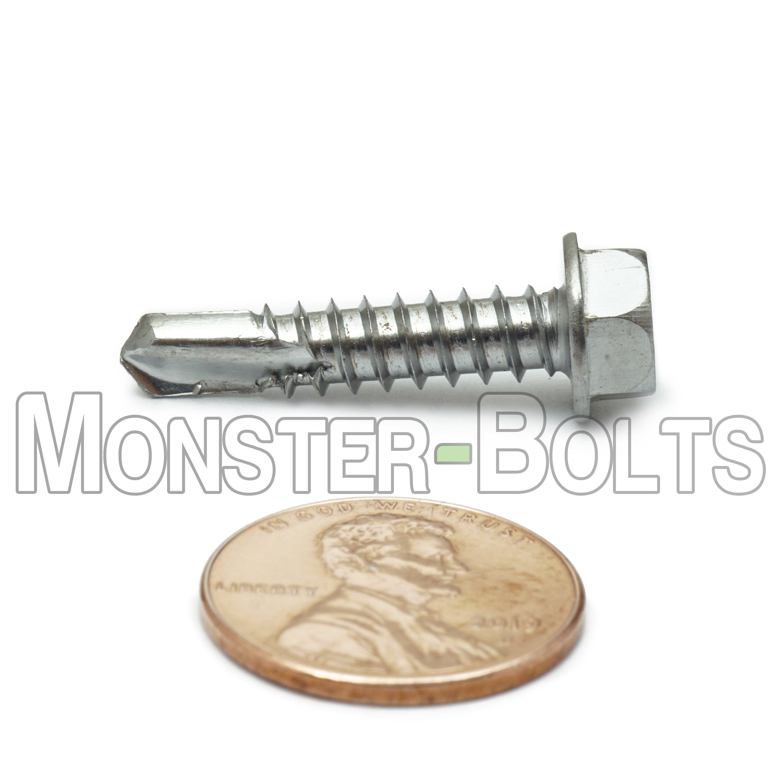 #12 Hardened Stainless Steel Self-Drilling Tek Screws, Hex Washer Head