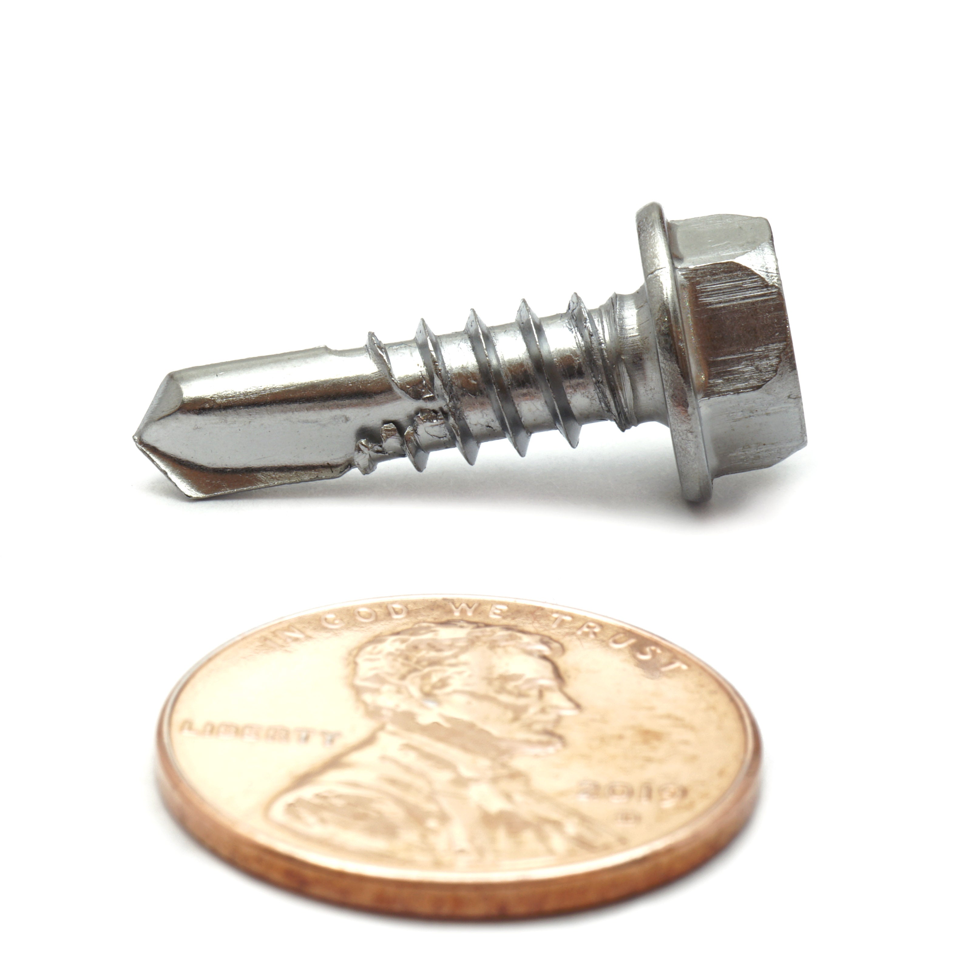 #12 Indent Hex Washer Head Self-Drilling Screws (#3 Point), Hardened 410 Stainless Steel (Bulk)