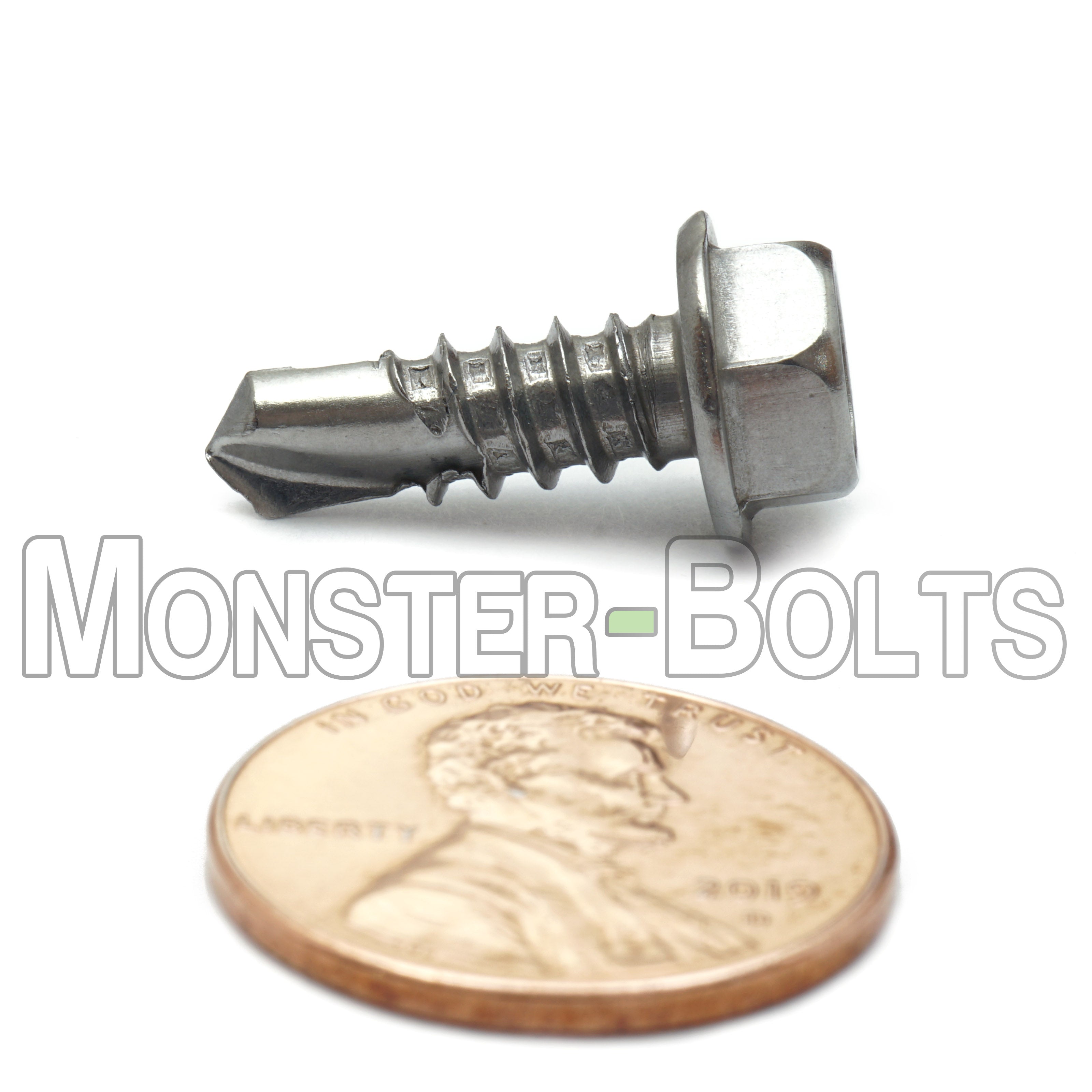 #12 Hardened Stainless Steel Self-Drilling Tek Screws, Hex Washer Head