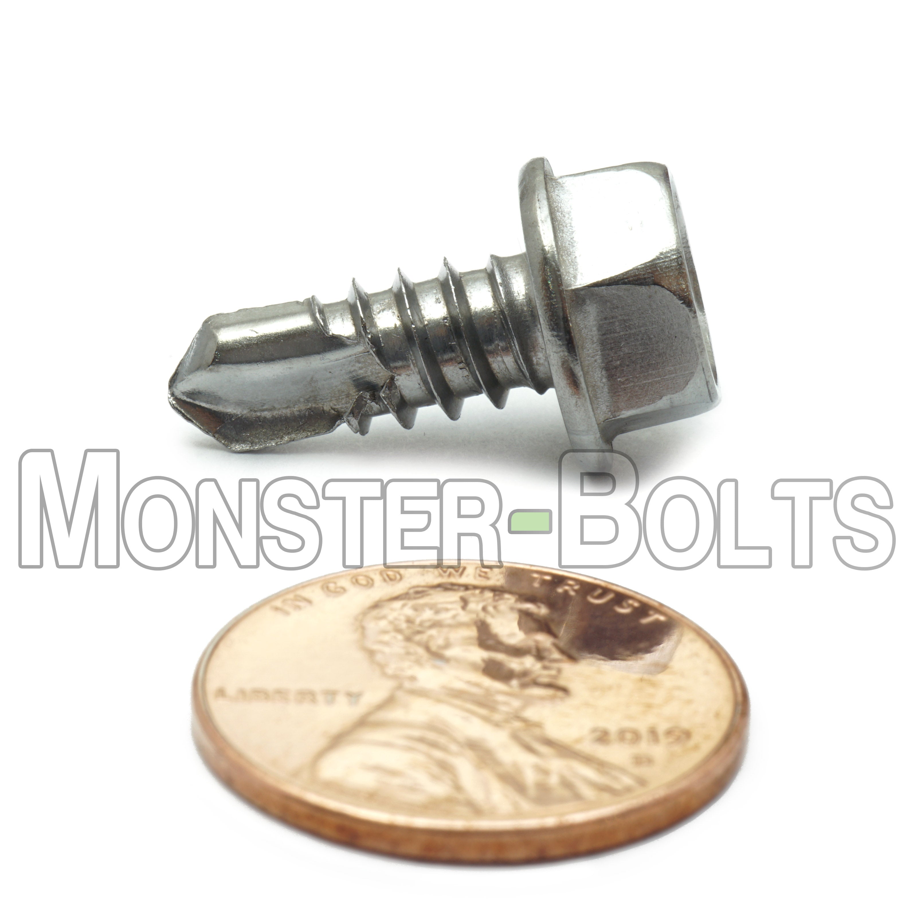 1/4" Indent Hex Washer Head Self-Drilling Screws (#3 Point), Hardened 410 Stainless Steel (Bulk)