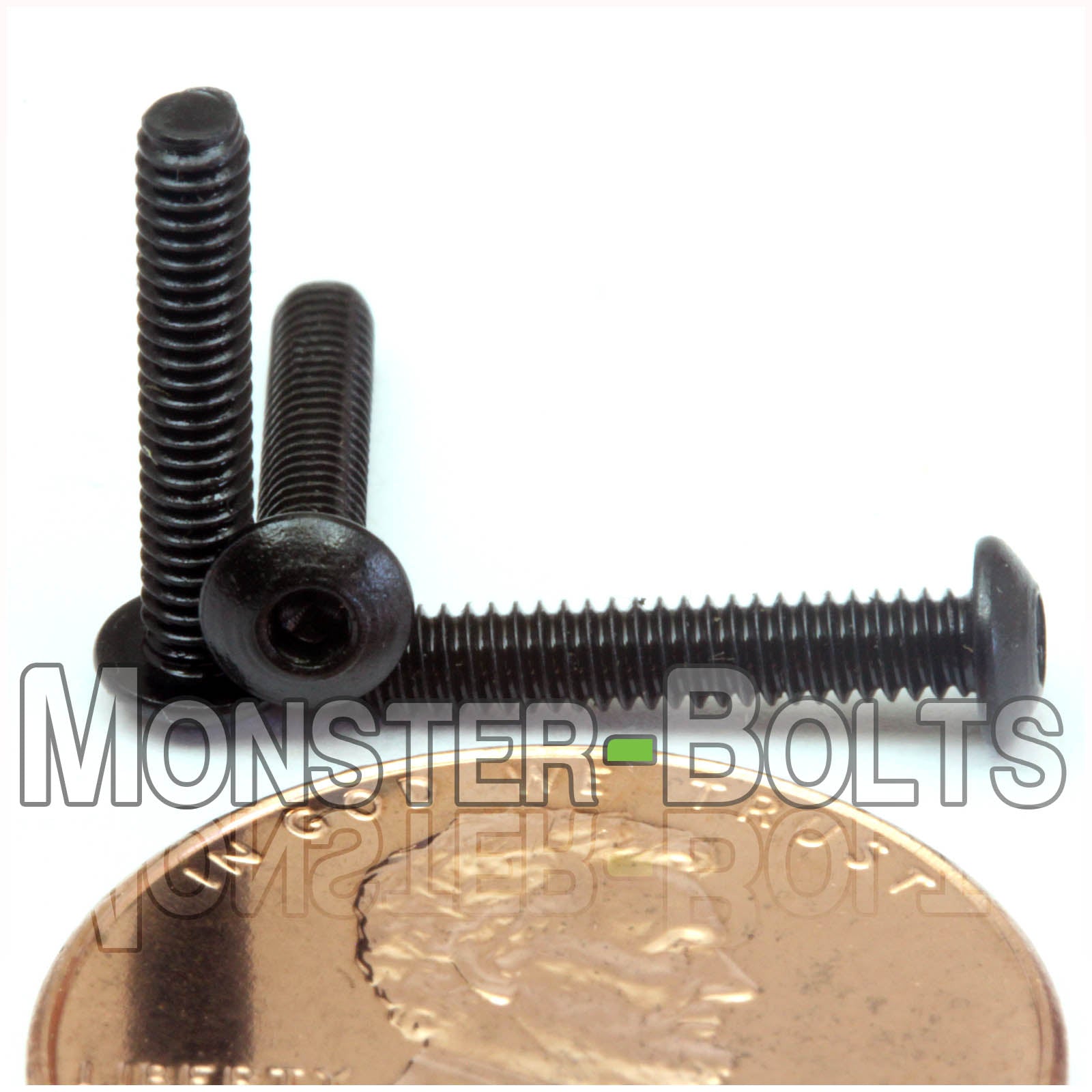 Black #2-56 x 1/2" socket button head screws, with US penny for size.