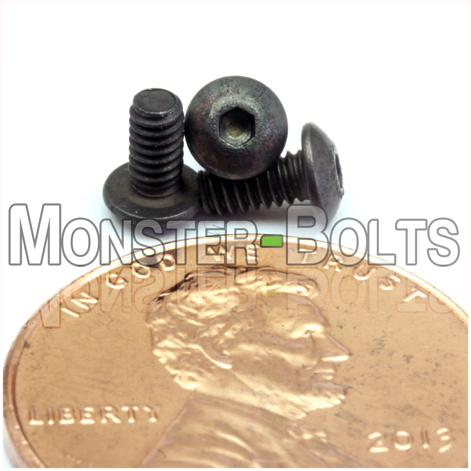 Black #2-56 x 3/16 in. socket button head screws, with US penny for size.