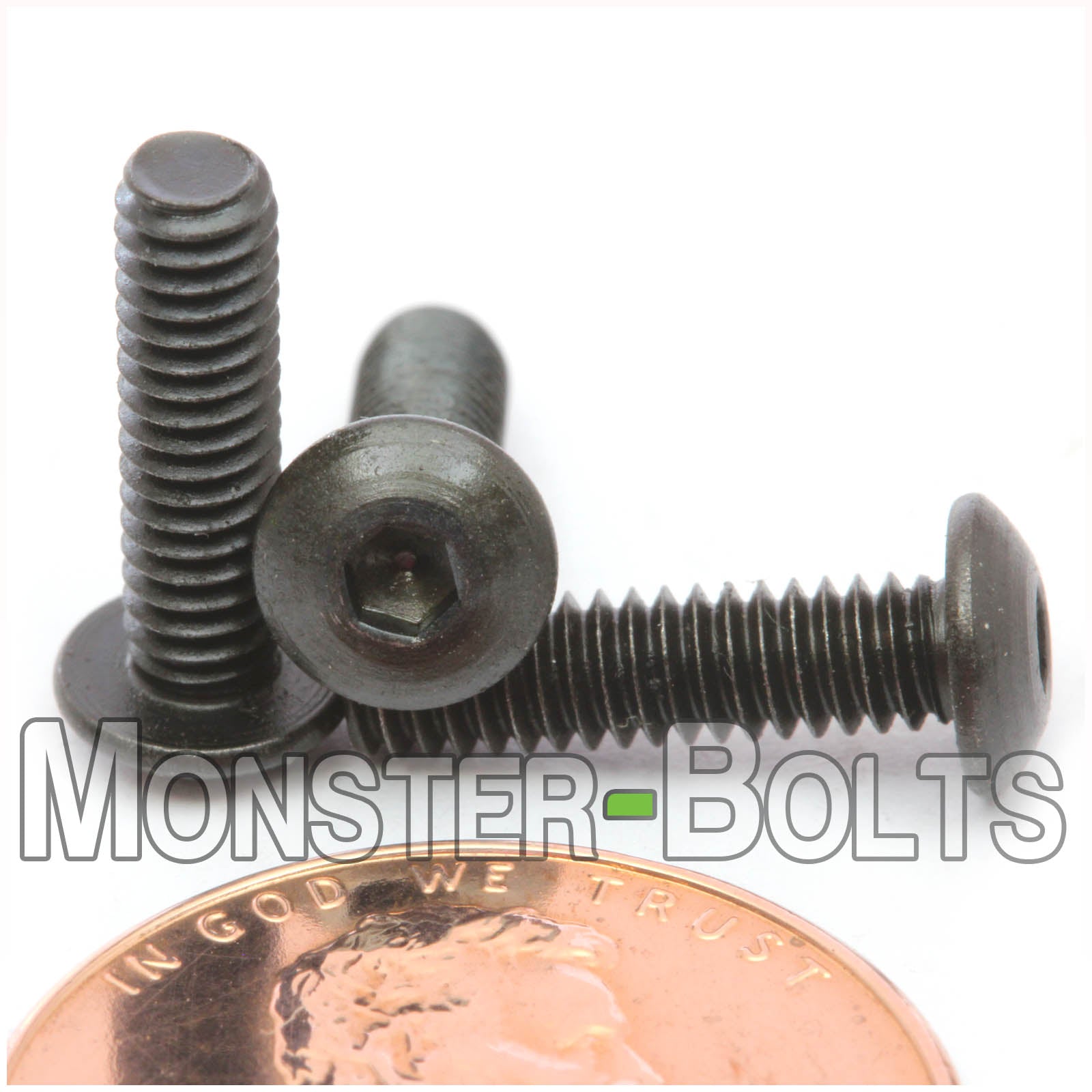 Black #5-40 x 1/2" socket button head screws with US penny for size.