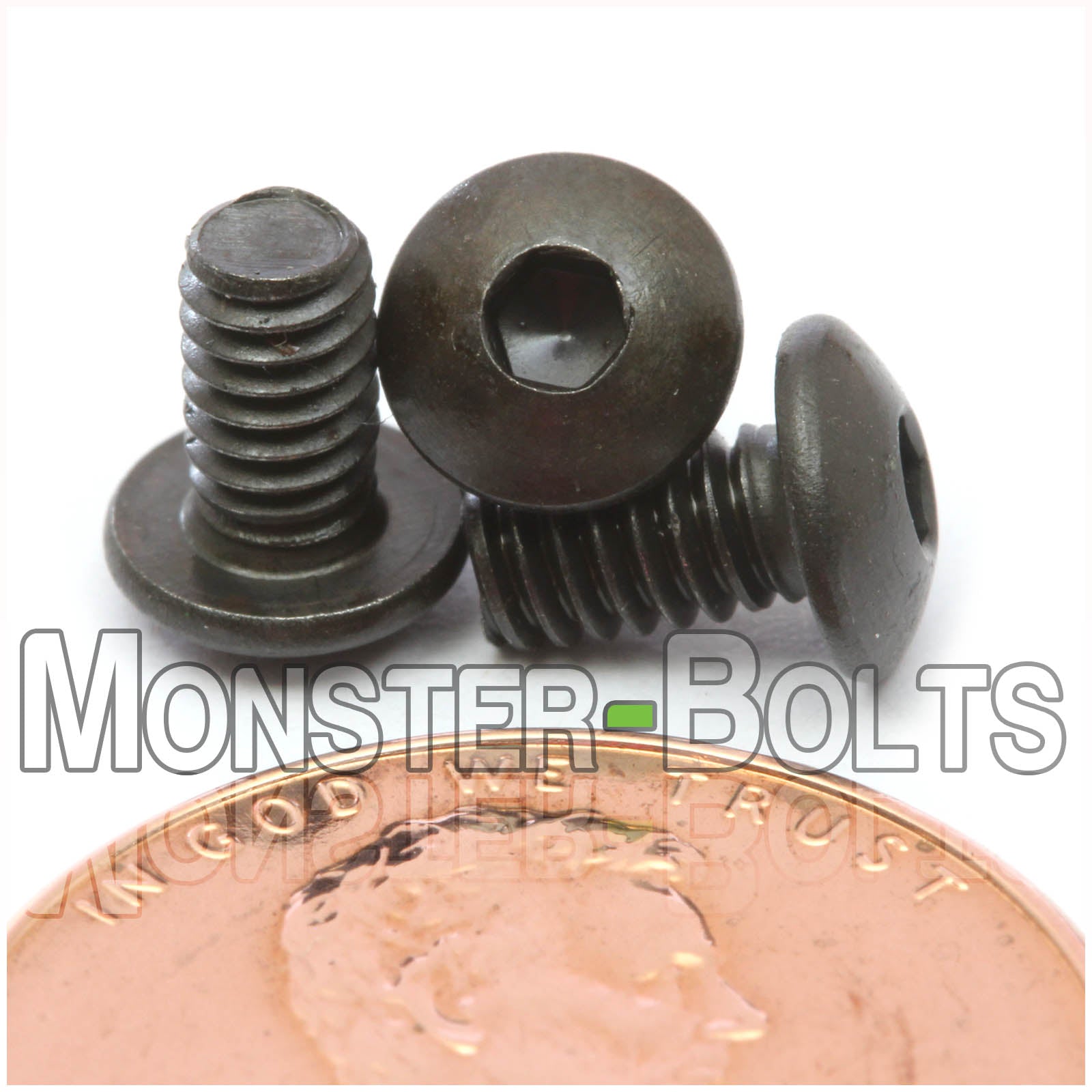 Black #5-40 x 1/4" socket button head screws with US penny for size.