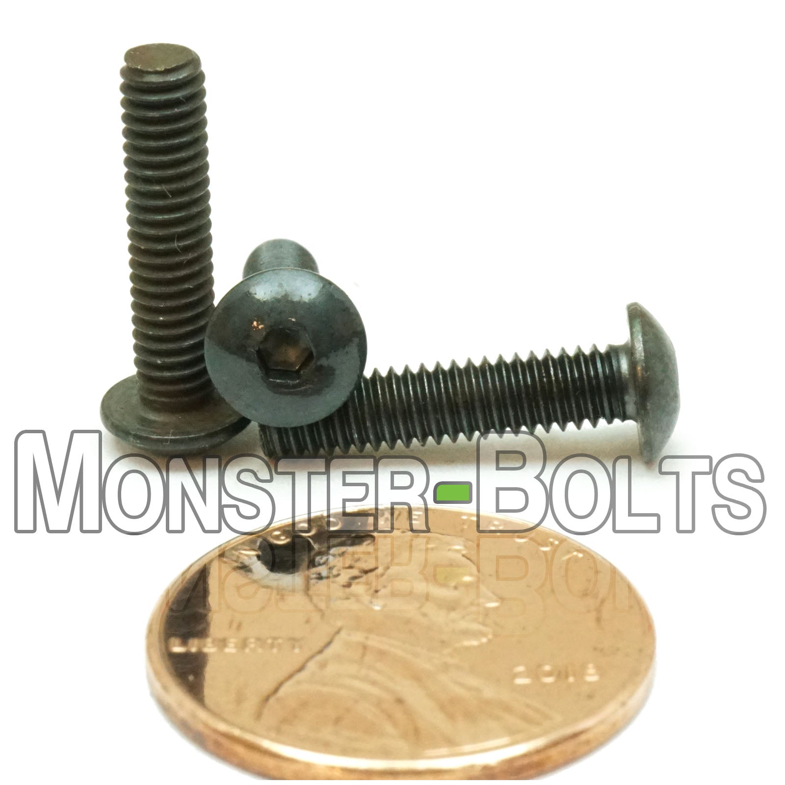 Black #6-40 x 5/8" socket button head screws, with US penny for size.