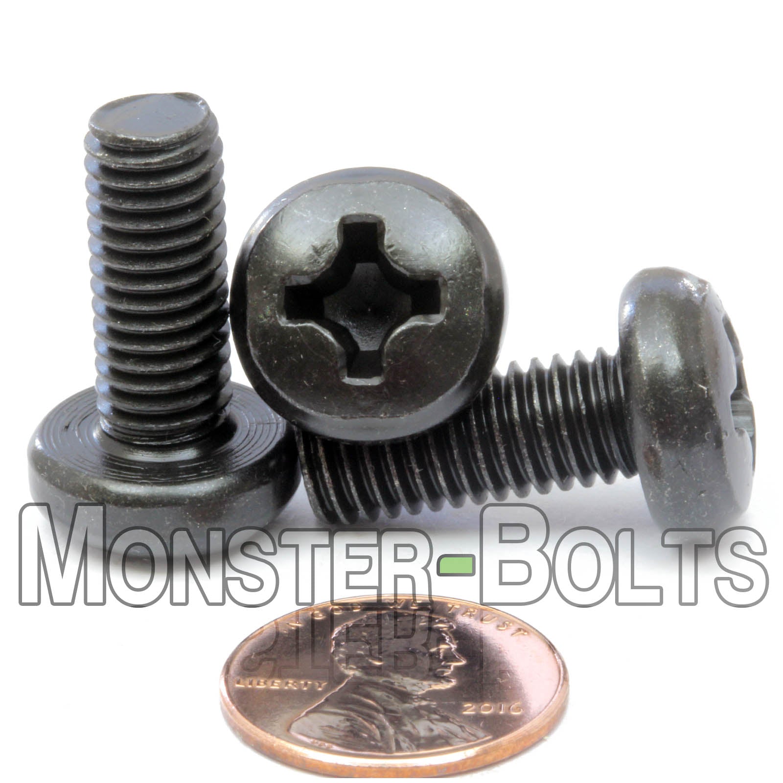M8 Phillips Pan Head Machine screws, Steel w Black Ox DIN 7985A Coarse