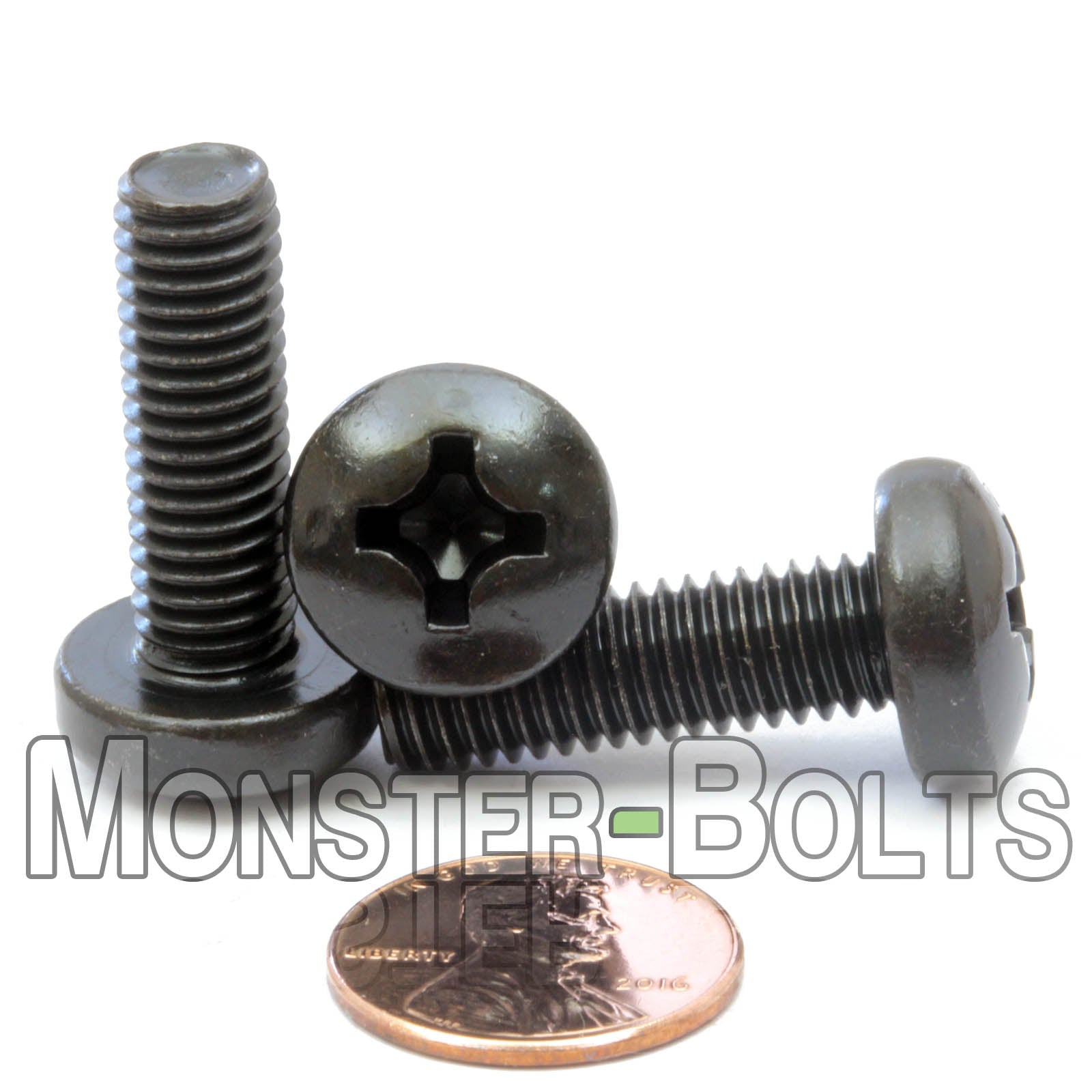 M8 Phillips Pan Head Machine screws, Steel w Black Ox DIN