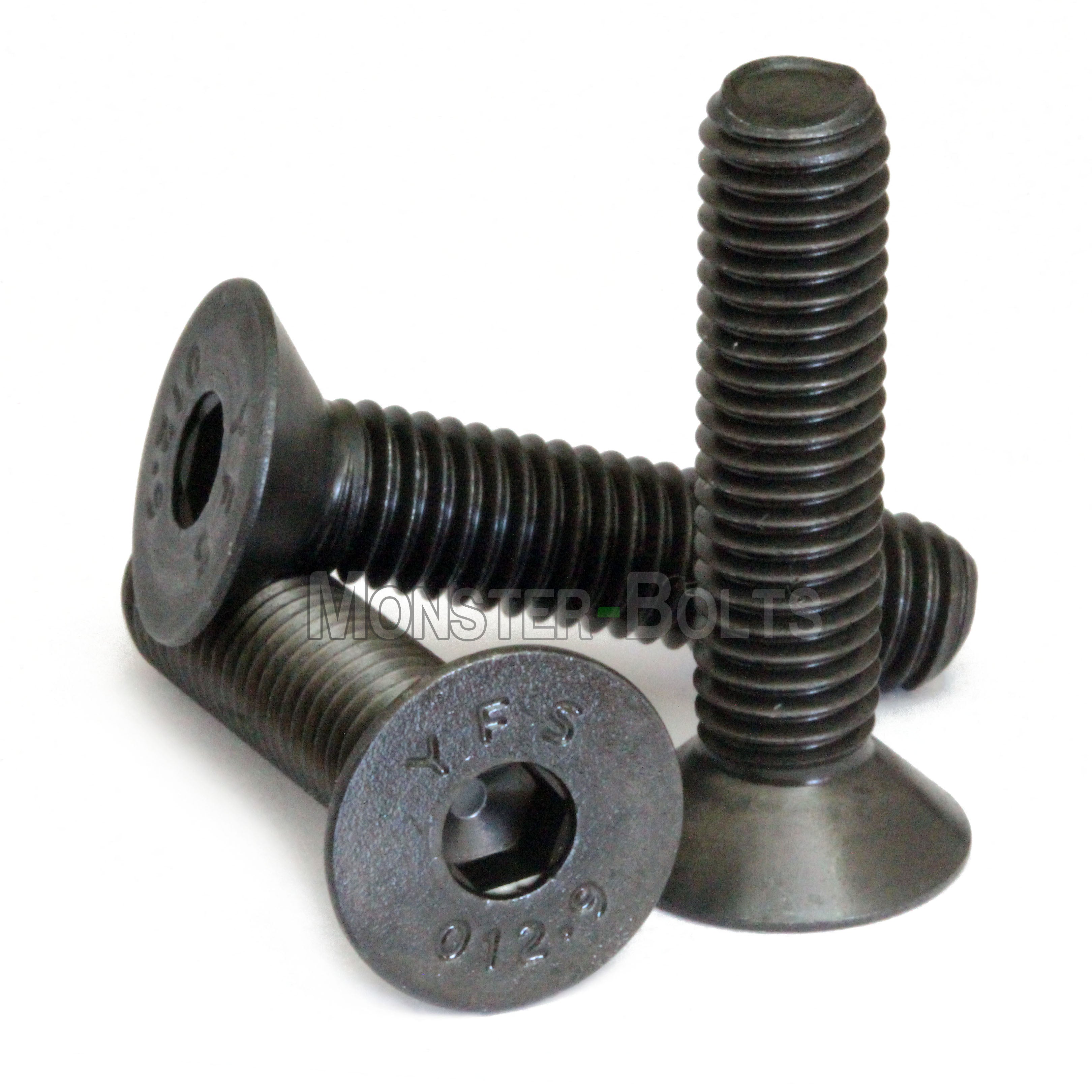 M3 Flat Head Socket Cap screws, Class 12.9 Alloy Steel w/ Black Oxide - Monster Bolts