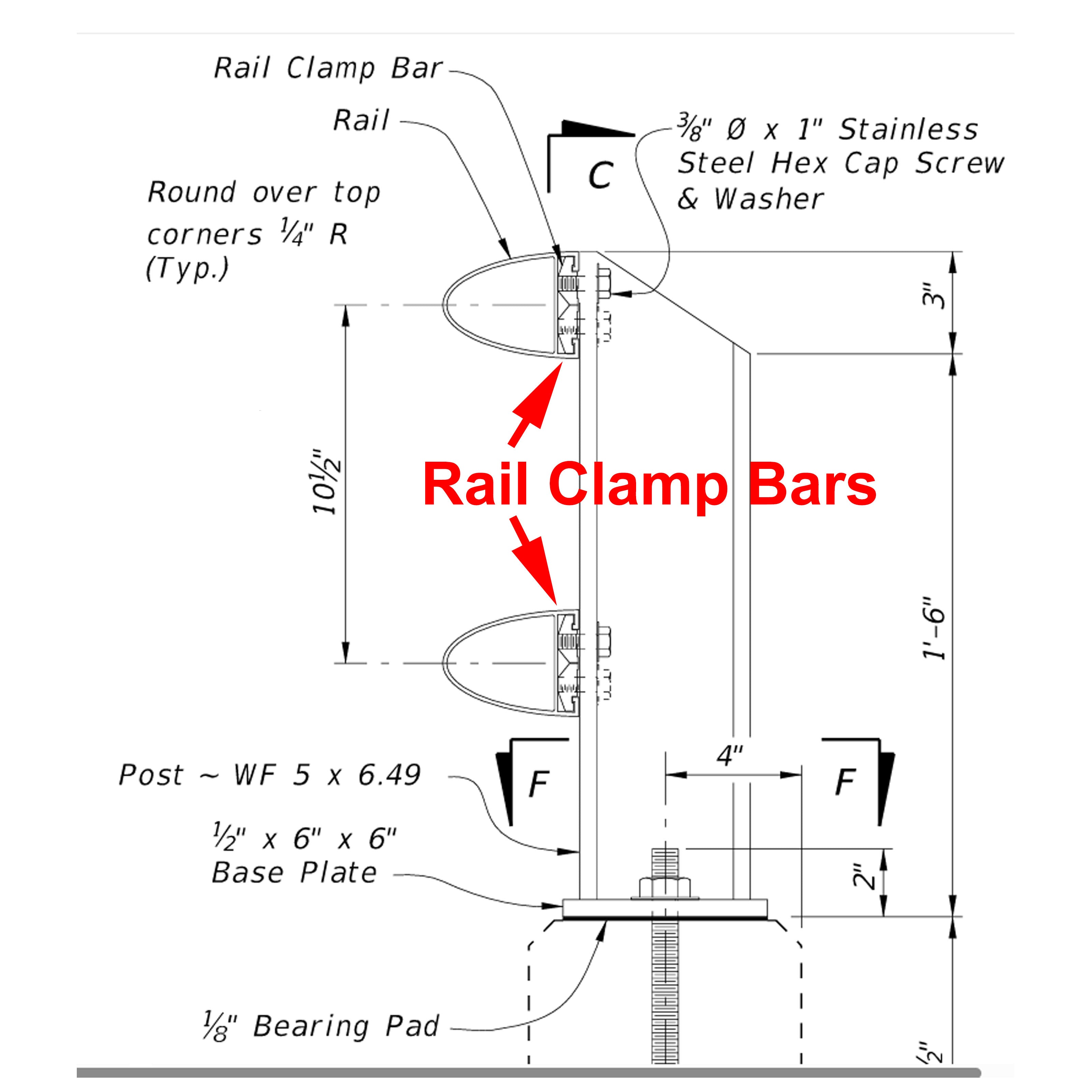 5" Aluminum Rail Clamp Bar for DOT Traffic Bullet Rail assembly, 3/8-16 Tapped - Made in USA