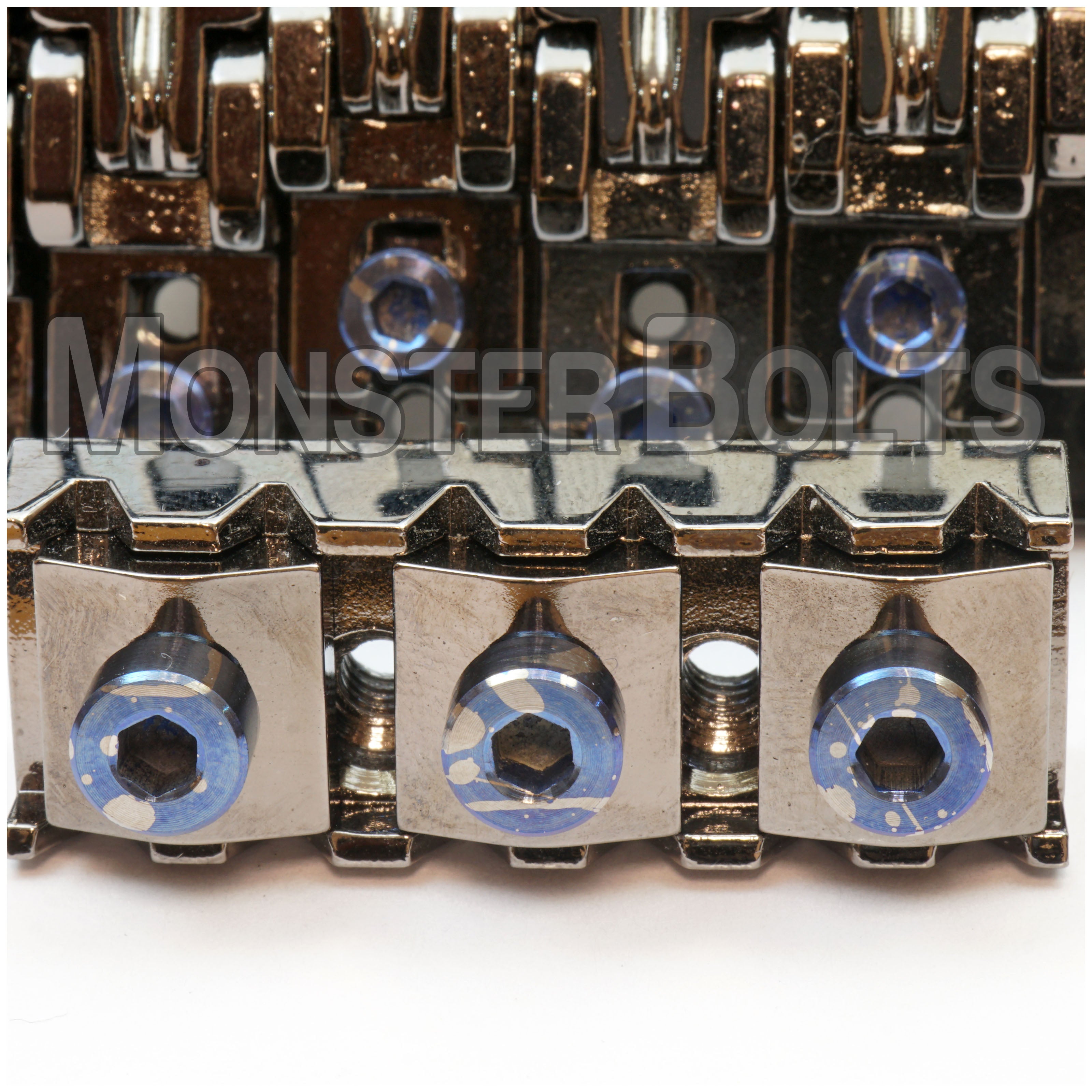 SOLD - 1 Available - Set of Blue Splatter Anodized Titanium Locking Nut and Intonation - For Floyd Rose