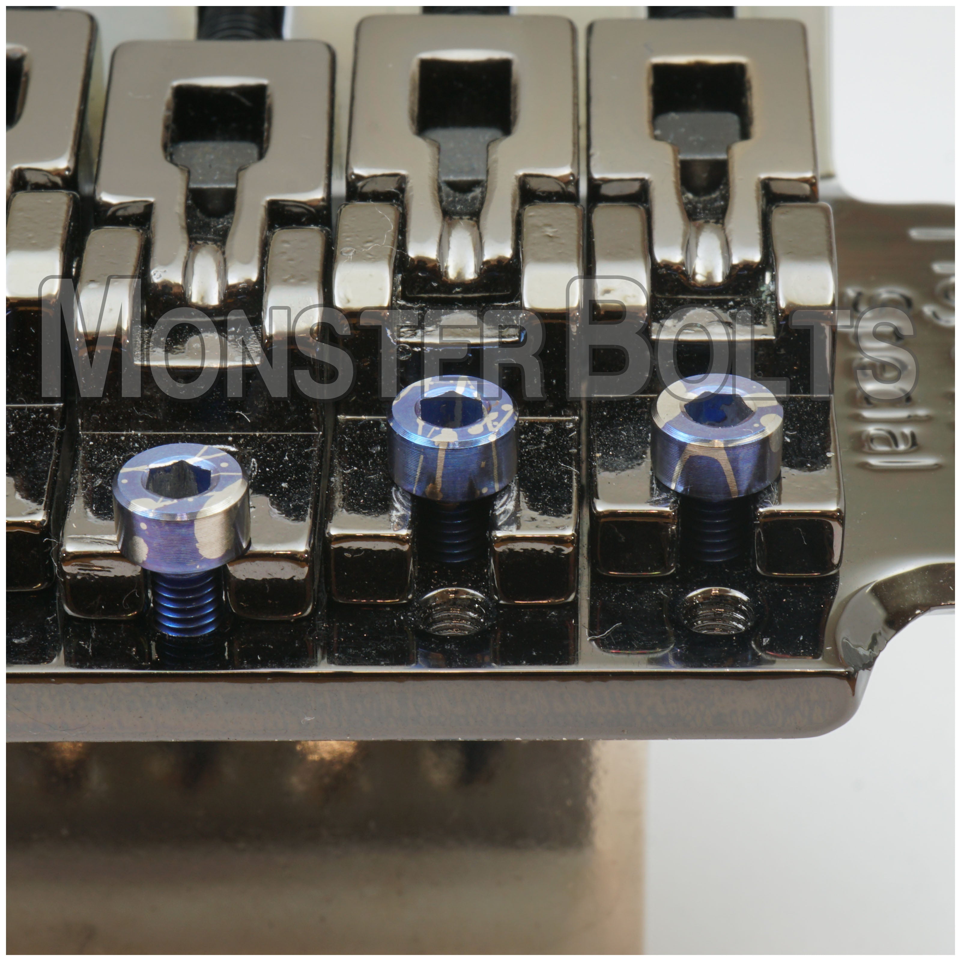 SOLD - 1 Available - Set of Blue Splatter Anodized Titanium Locking Nut and Intonation - For Floyd Rose