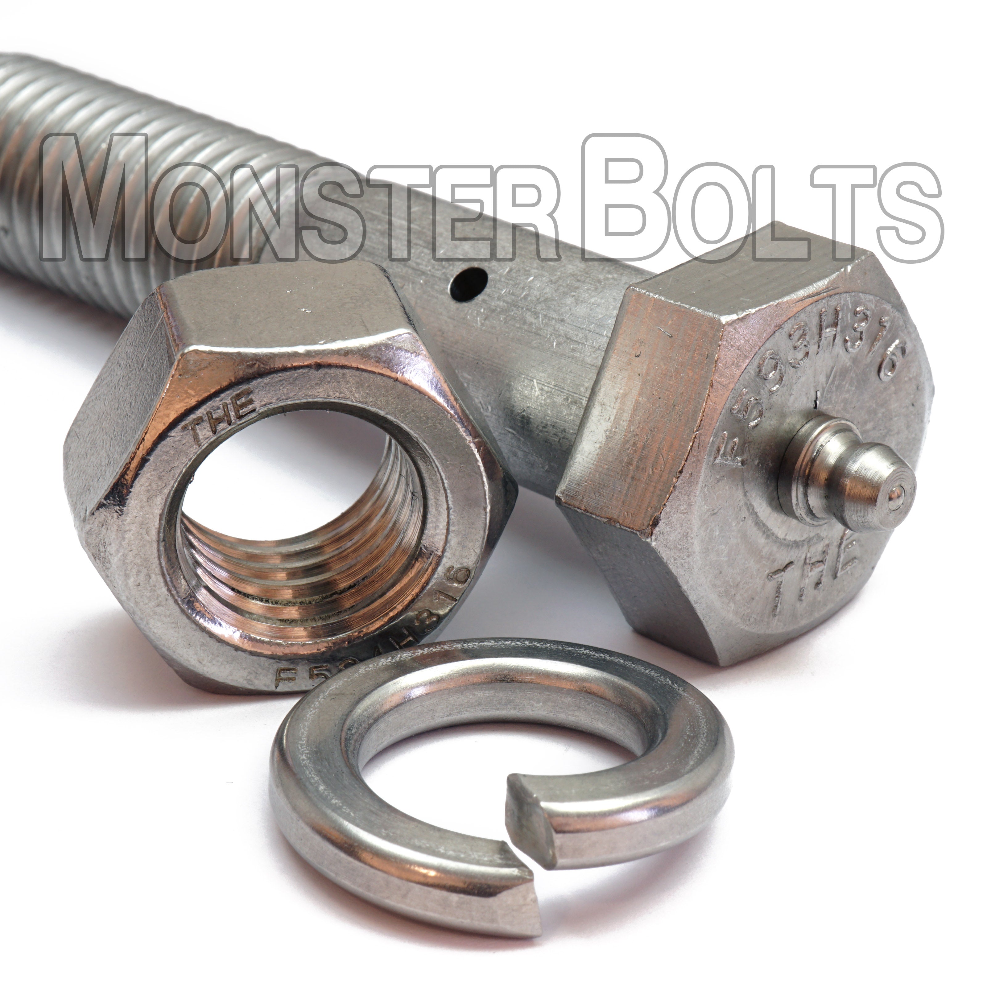 3/4" x 3-1/2" 316 Stainless Steel Axle Bolt Kit with Zerk Fitting, Hex Nut & Lock Washer – Marine Grade