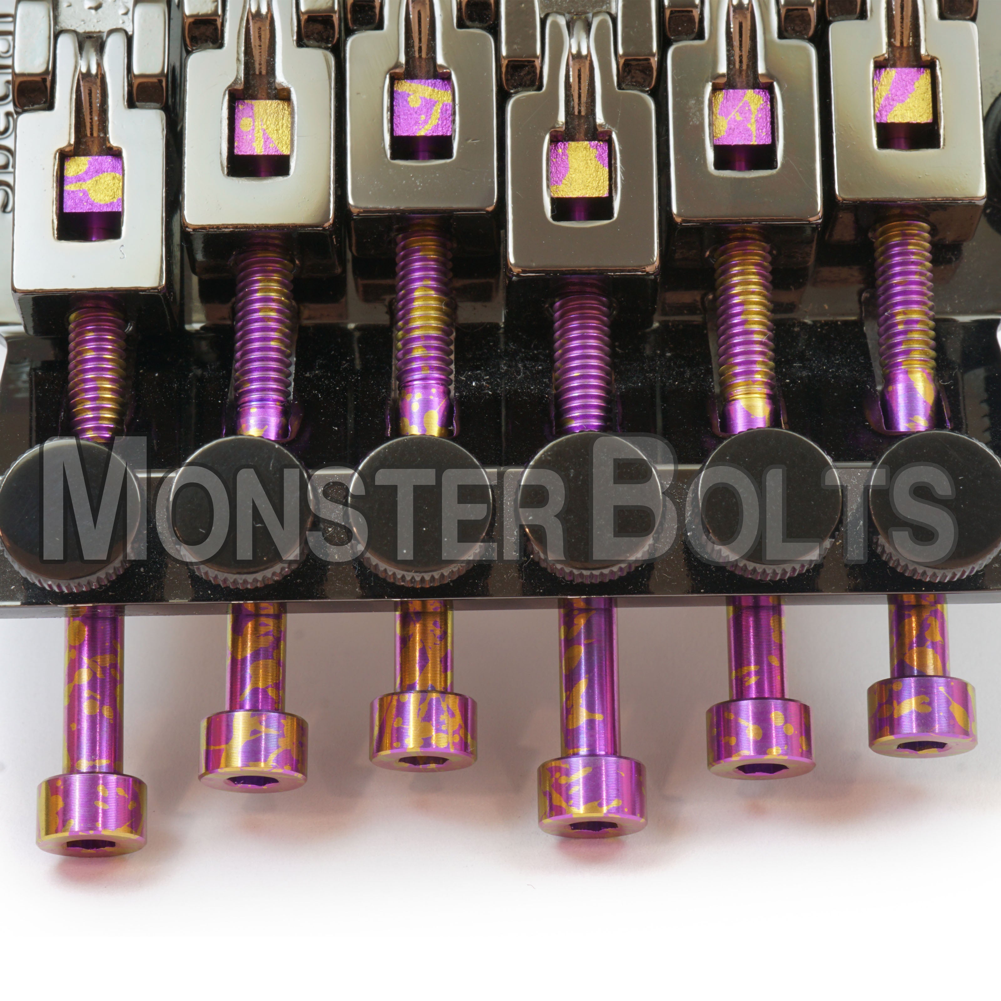 Full Set of Purple and Gold Splatter Anodized Titanium - For Floyd Rose / Ibanez Edge