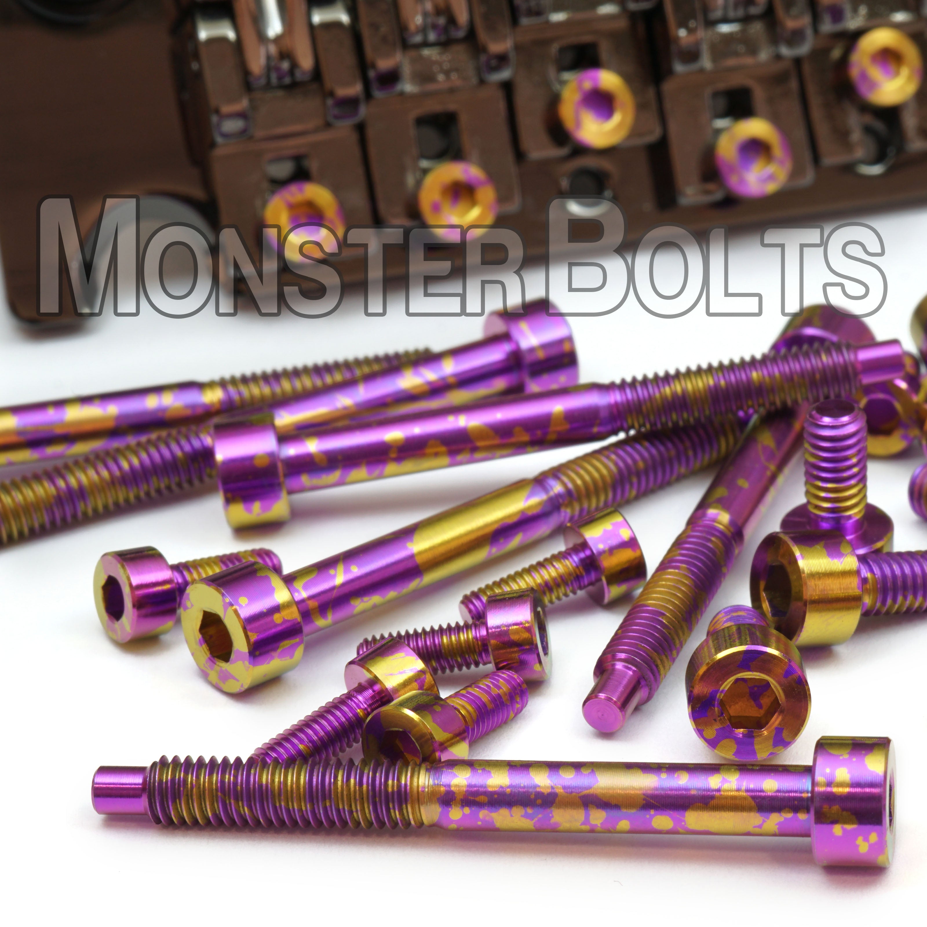 Full Set of Purple and Gold Splatter Anodized Titanium - For Floyd Rose / Ibanez Edge