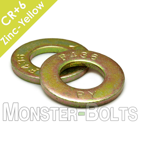 BULK US / Inch - F436 Structural Flat Washers, Zinc-Yellow Plated Steel
