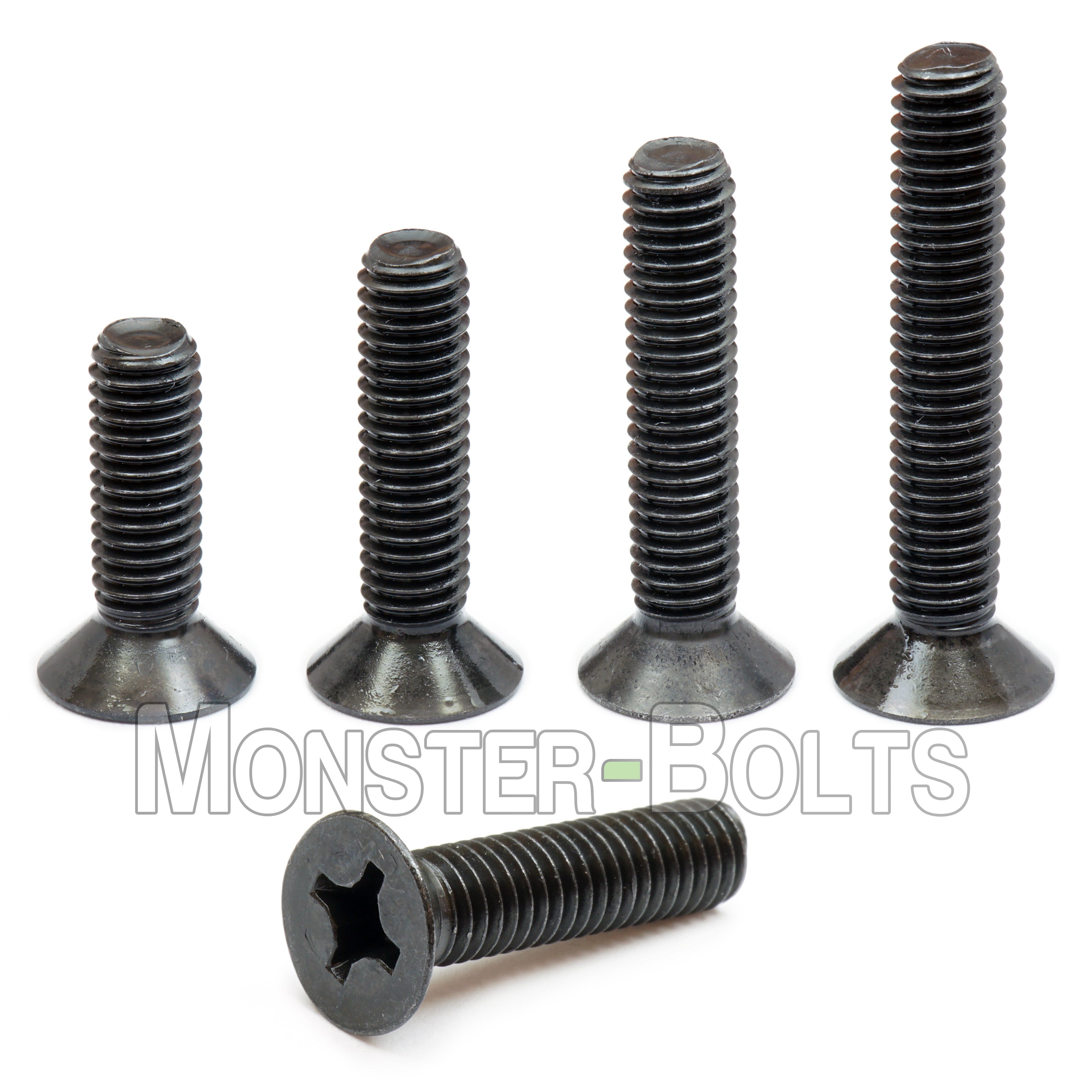 Bulk 1/4"-20 Phillips Flat Head Machine Screws – Steel Black Oxide