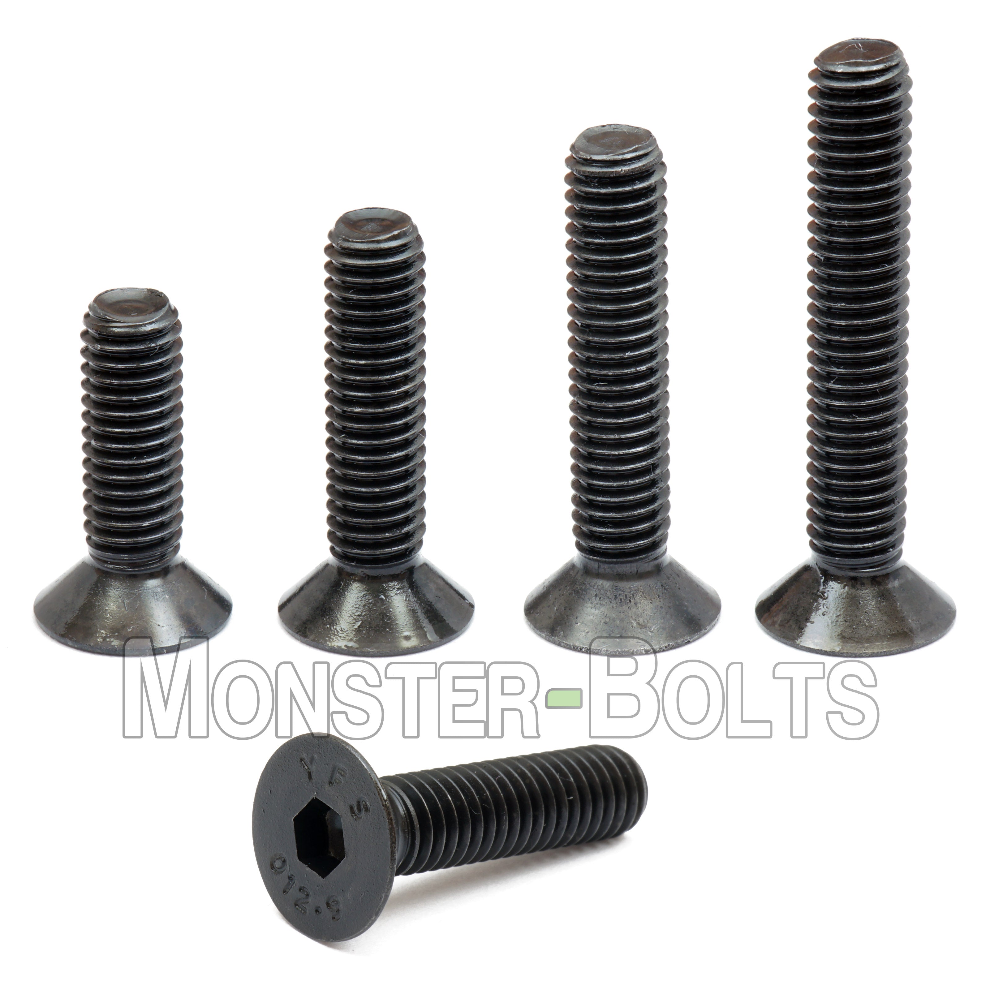 M6 Flat Head Socket Cap screws, Class 12.9 Alloy Steel w/ Black Oxide - Monster Bolts