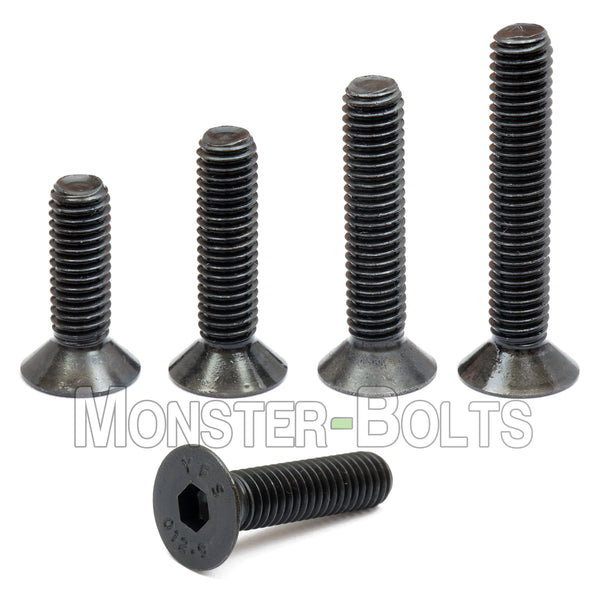 M16 Flat Head Socket Cap screws, Class 12.9 Alloy Steel w/ Black Oxide - Monster Bolts
