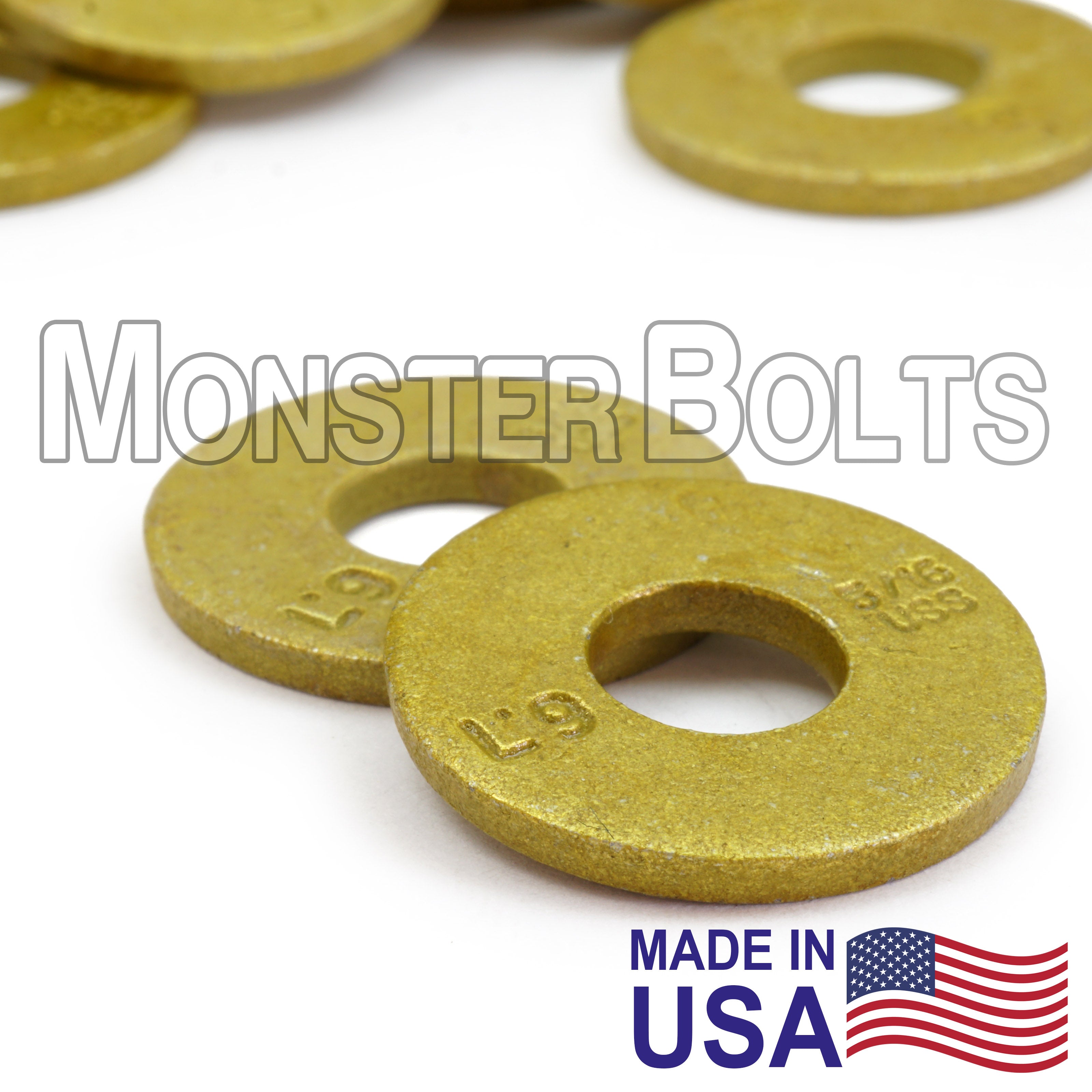 L9 USS Tension Flat Washers – Alloy Steel Zinc Yellow CR+3 (Made in U.S.A.)