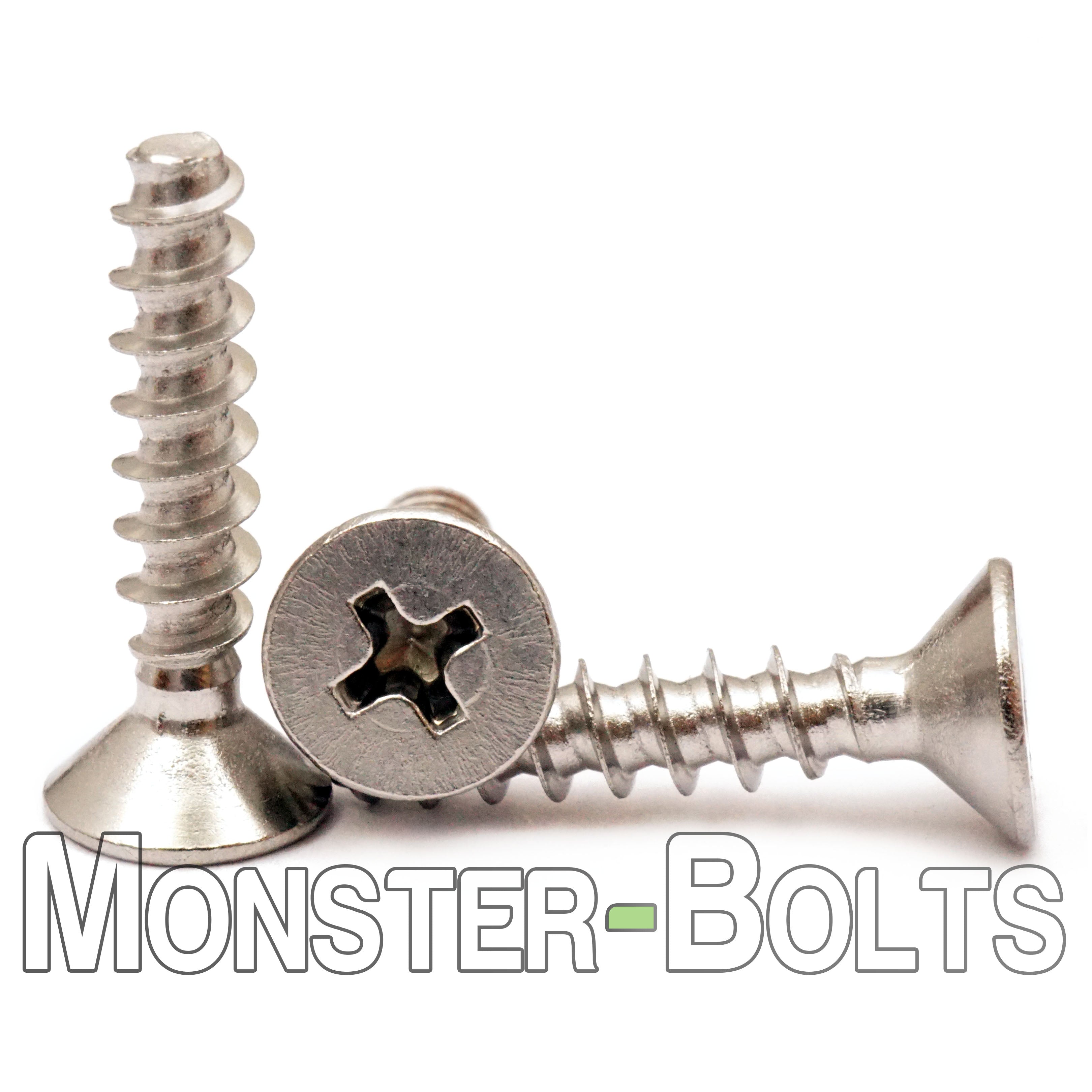 Bulk #6-19 × 3⁄8″ & ½″ Phillips Flat Head 48-2 Thread-Forming Screws for Thermoplastics – 410 Hardened Stainless, Passivated & Wax-Lubed