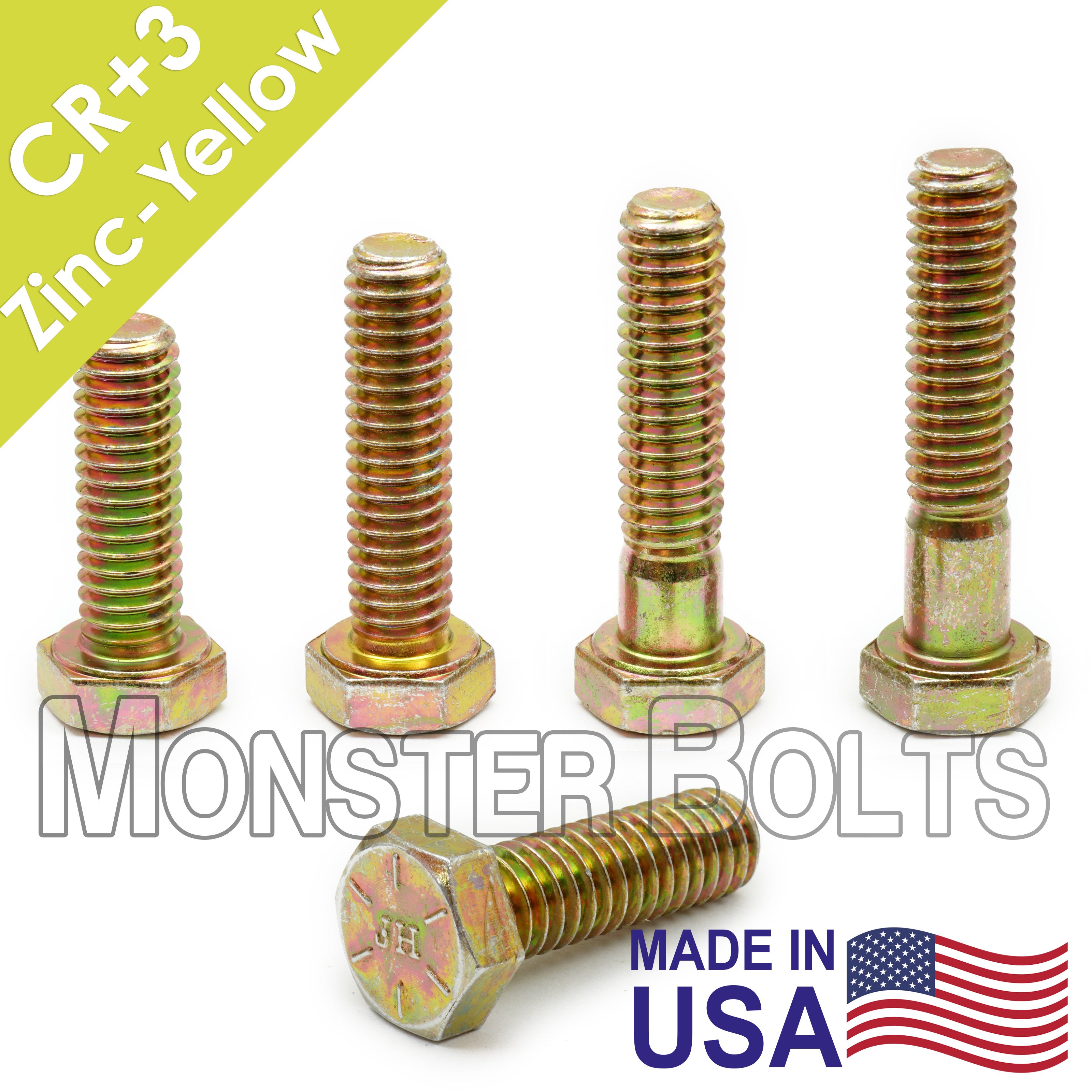 Bulk 1/4"-20 Hex Cap Bolts / Screws Grade 8 Alloy Steel, Zinc-Yellow, Made in USA