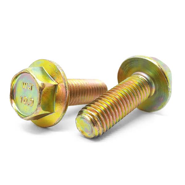 M10-1.50 Hex Flange Bolts, Class 10.9 Alloy Steel w Zinc-Yellow, DIN 6921