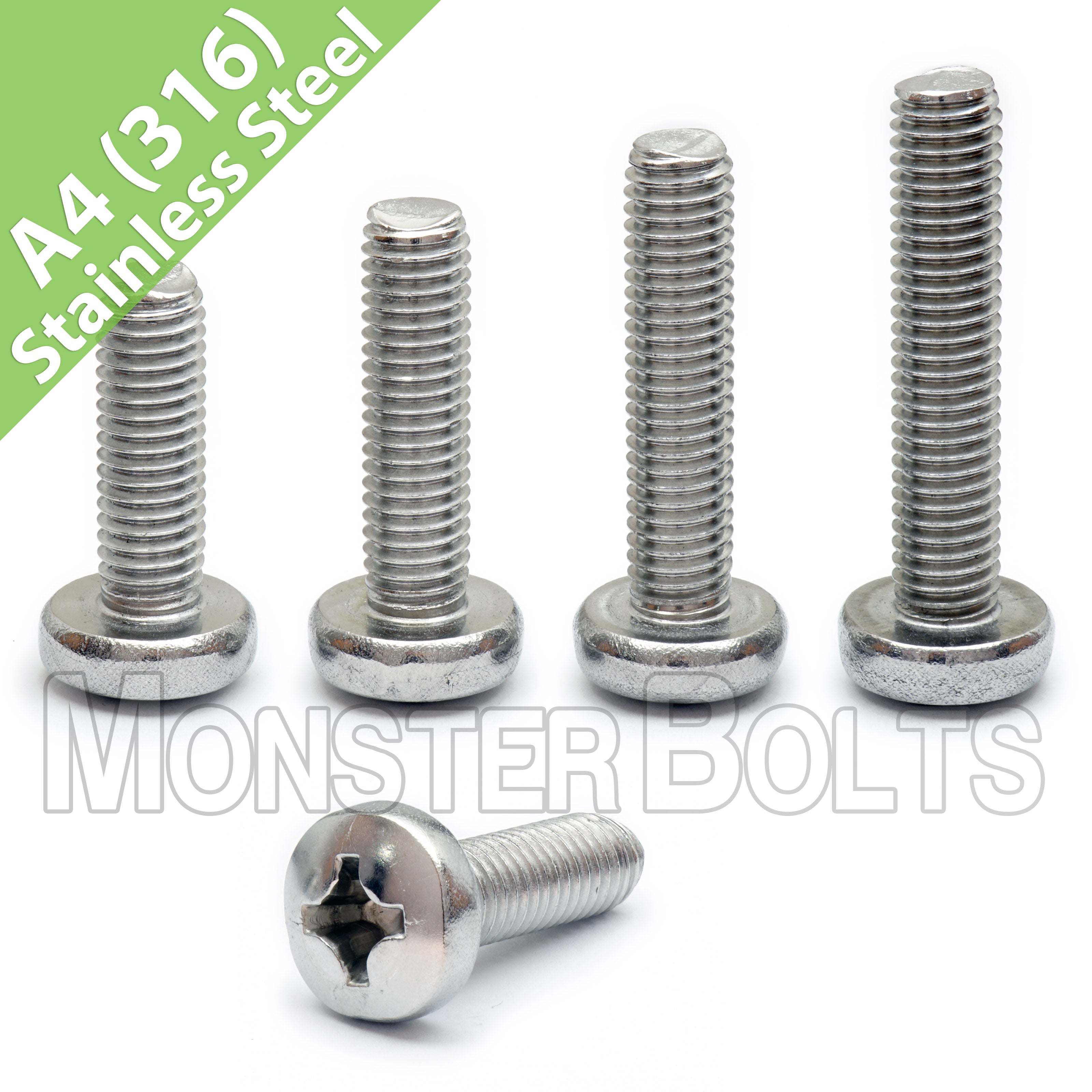 Bulk M2 Stainless A4 (316) Metric Machine Screws, Pan Head Phillips