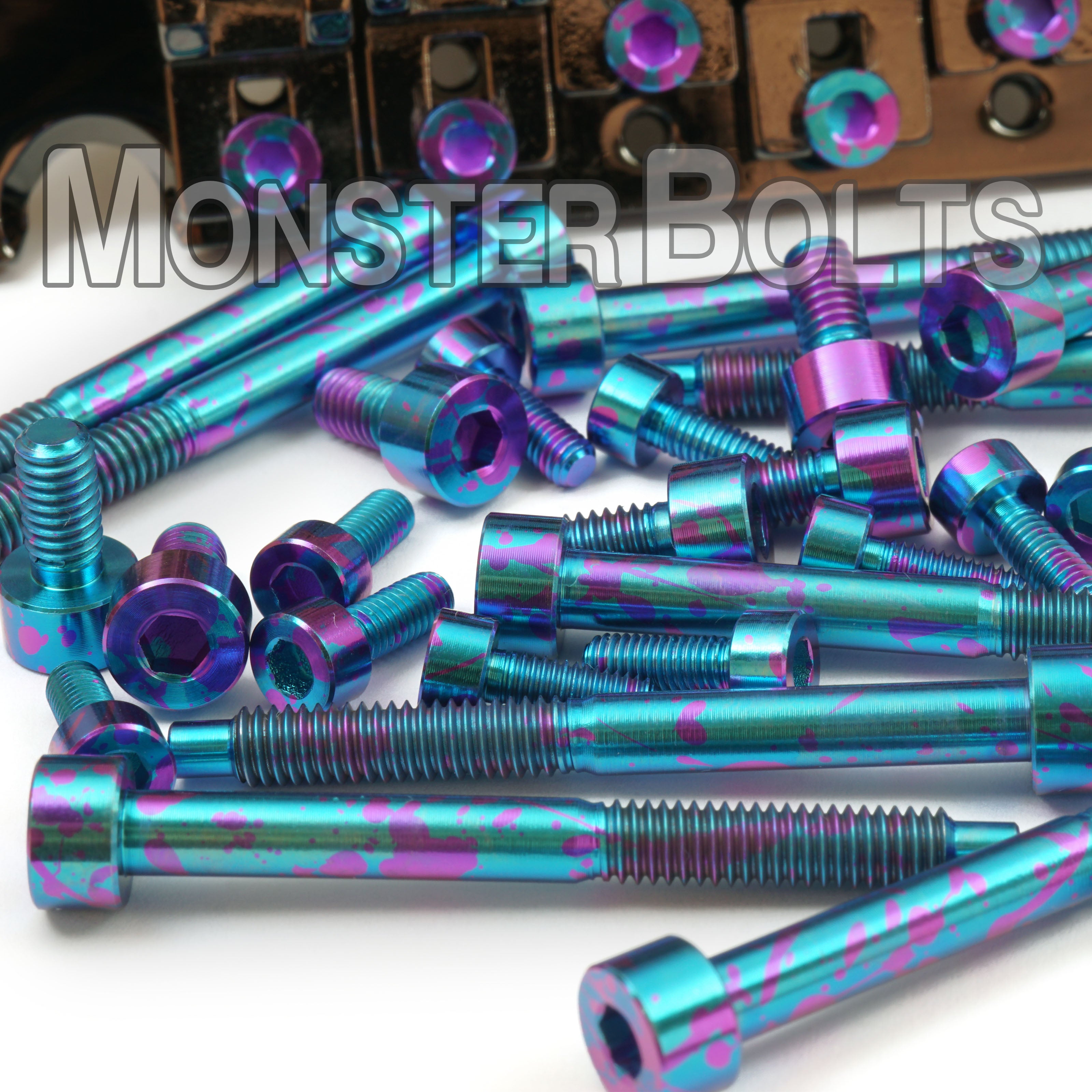 Full Set of Purple and Blue Splatter Anodized Titanium - For Floyd Rose / Ibanez Edge