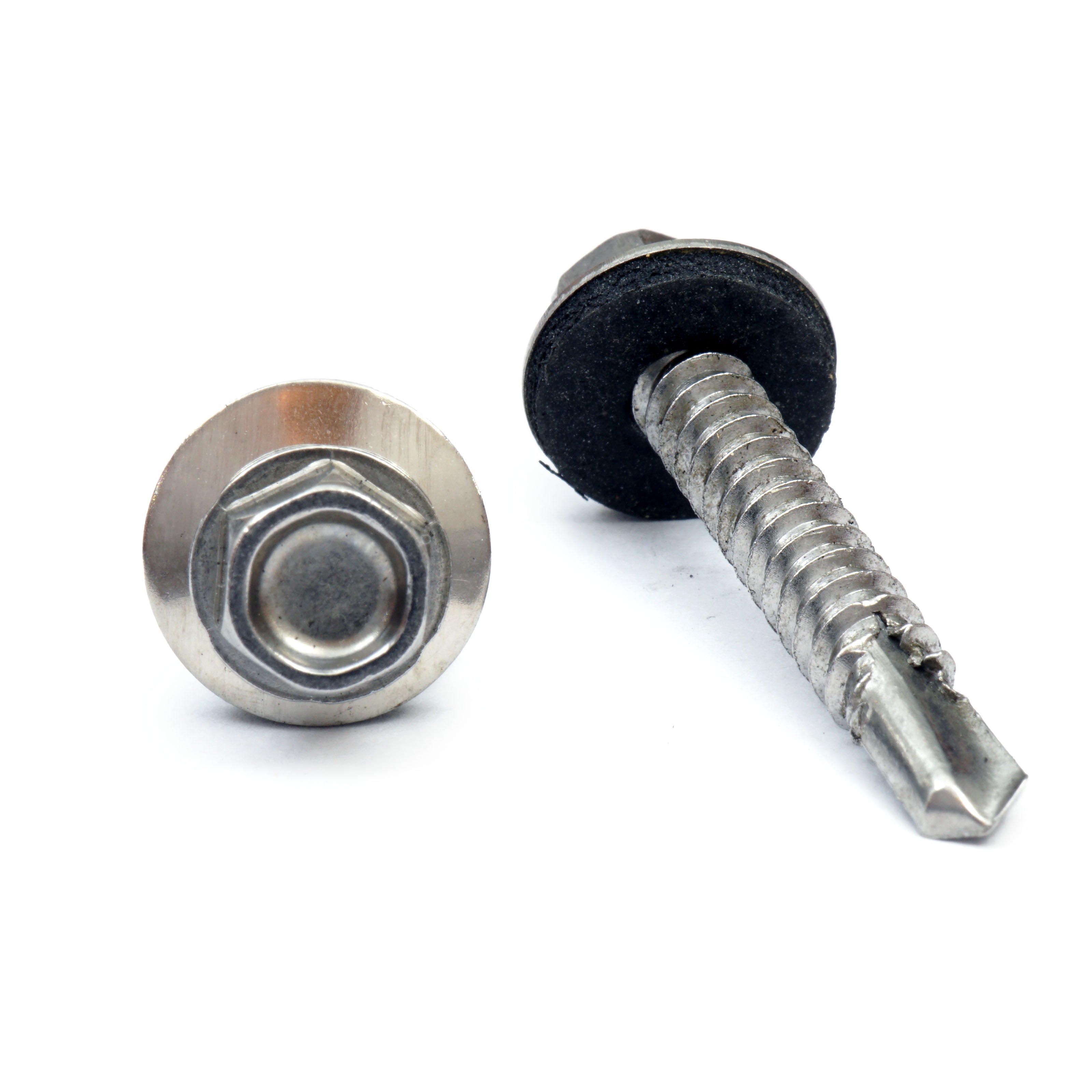 #12 Indent Hex Washer Head Self-Drilling Screws (#3 Point), Stainless 410 w/ Bonded EPDM Washer (Bulk)