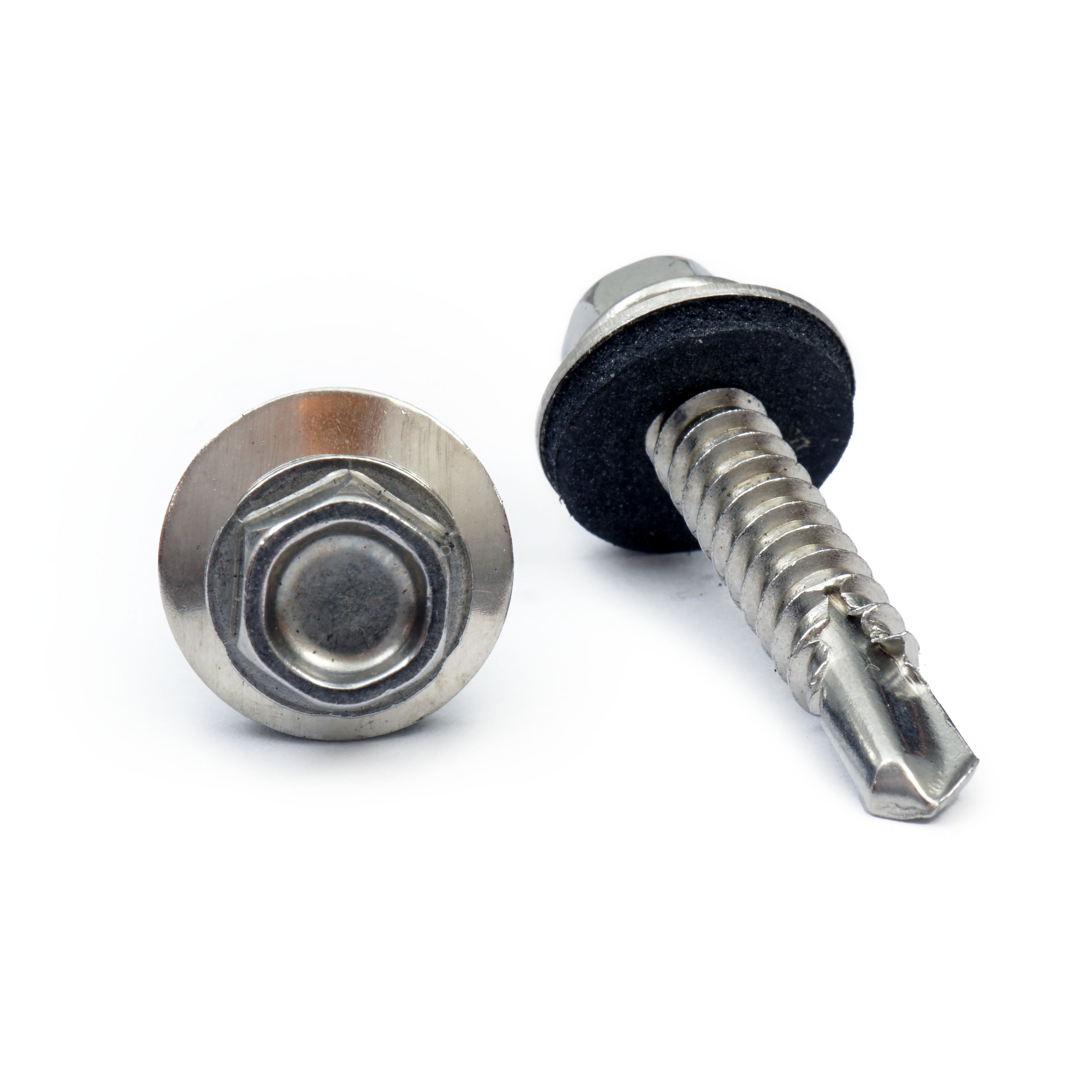 #12 Indent Hex Washer Head Self-Drilling Screws (#3 Point), Stainless 410 w/ Bonded EPDM Washer (Bulk)