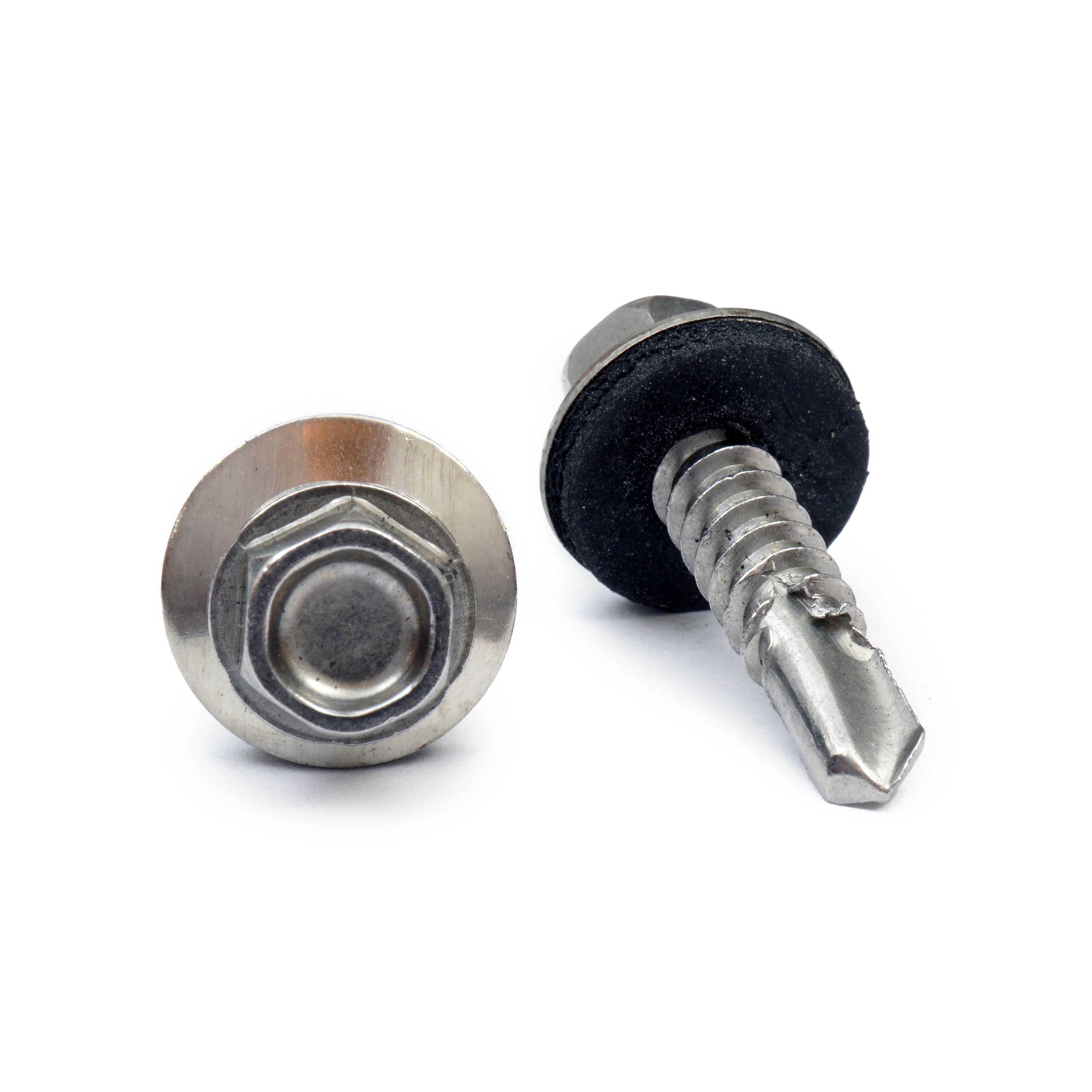 #12 Indent Hex Washer Head Self-Drilling Screws (#3 Point), Stainless 410 w/ Bonded EPDM Washer (Bulk)