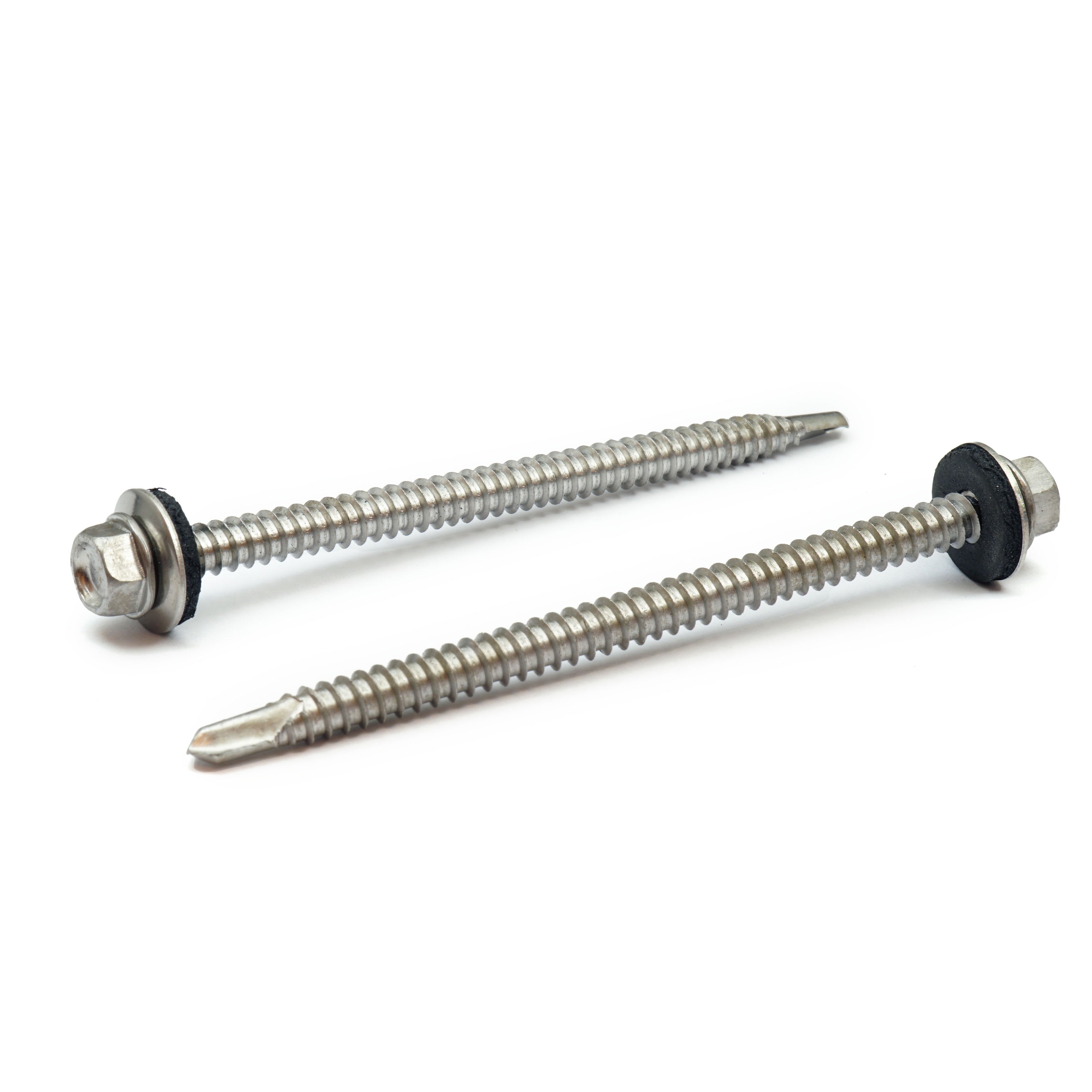 #12 Indent Hex Washer Head Self-Drilling Screws (#3 Point), Stainless 410 w/ Bonded EPDM Washer (Bulk)