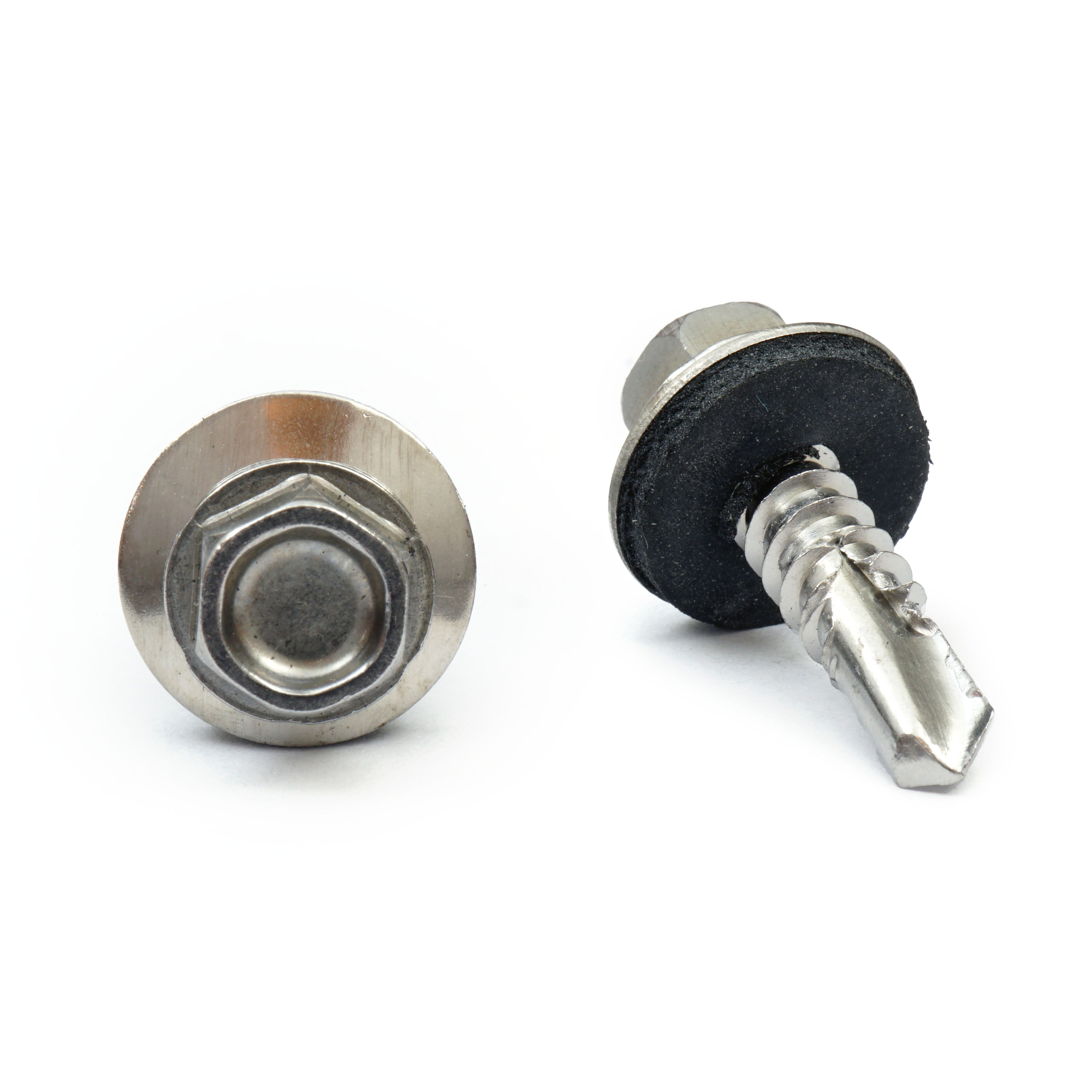 #12 Indent Hex Washer Head Self-Drilling Screws (#3 Point), Stainless 410 w/ Bonded EPDM Washer (Bulk)