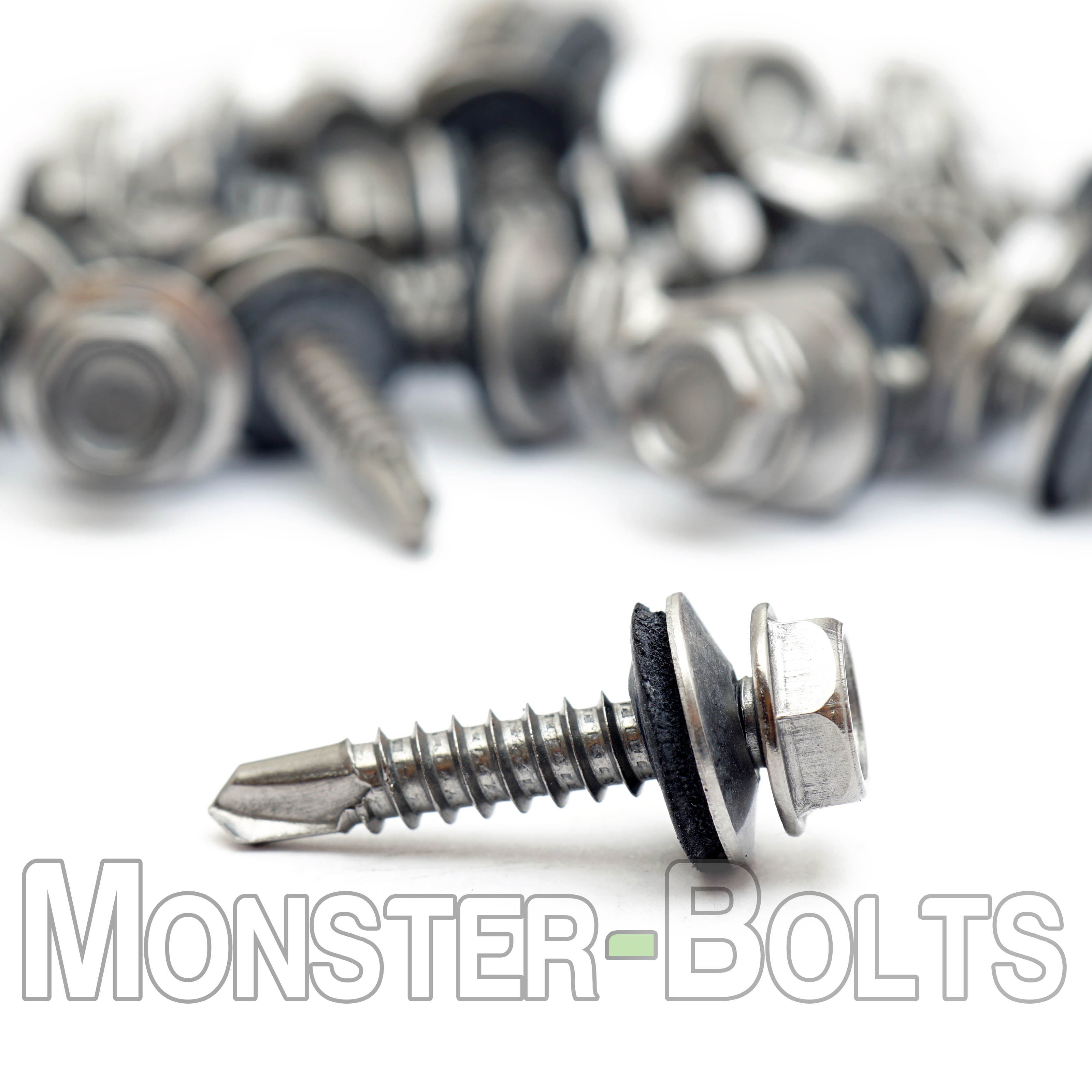 #10 Indent Hex Washer Head Self-Drilling Screws (#3 Point), Hardened 410 Stainless w/ Bonded EPDM Washer (Bulk)