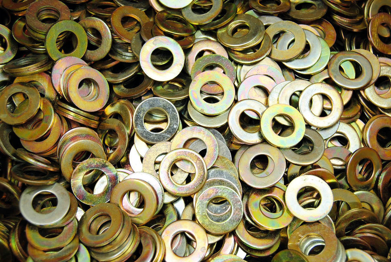 Bulk SAE Flat Washers – Zinc Yellow Cr+6 Plated Steel High-Quality Fasteners